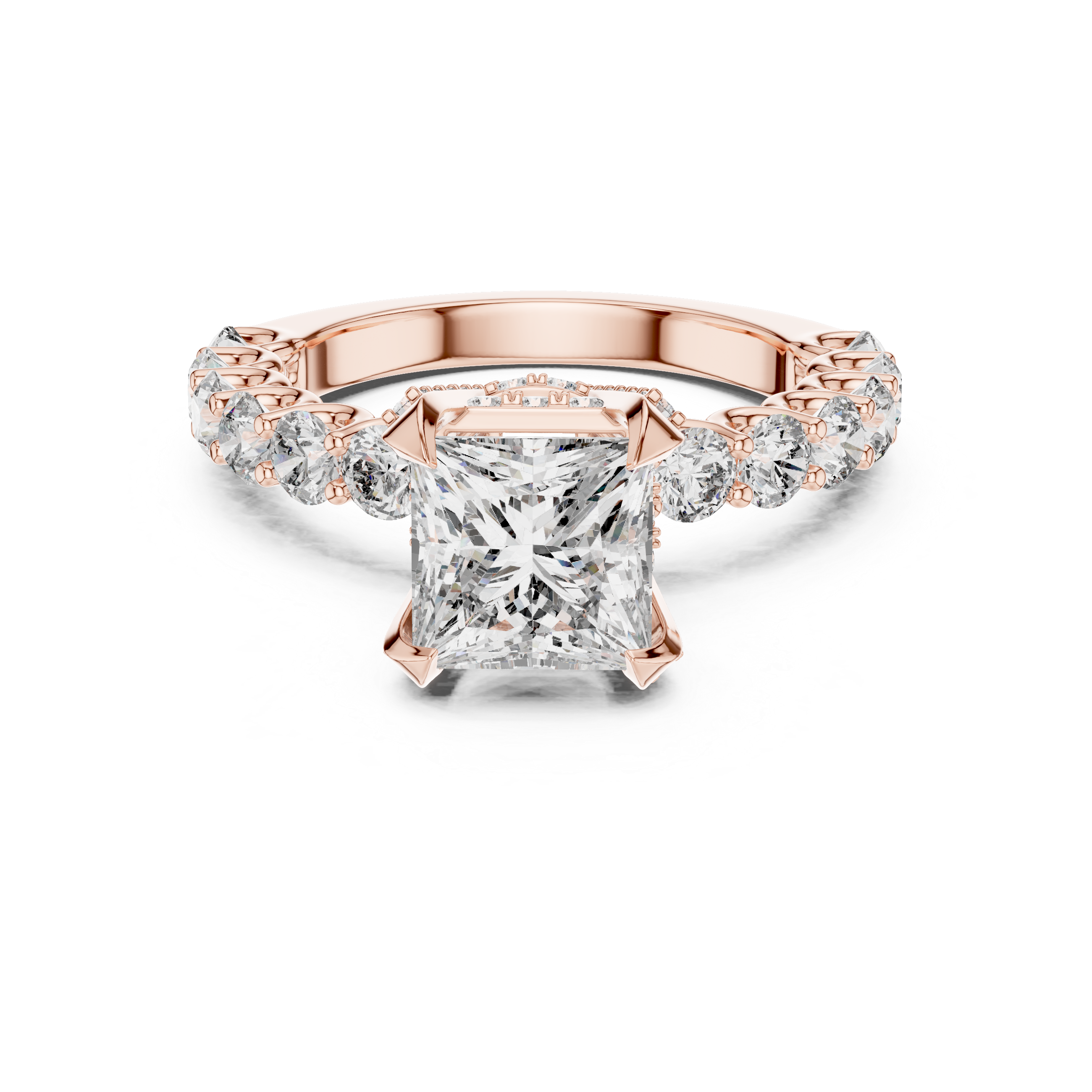High-End Princess Shape Diamond Engagement Ring with Pave Accents