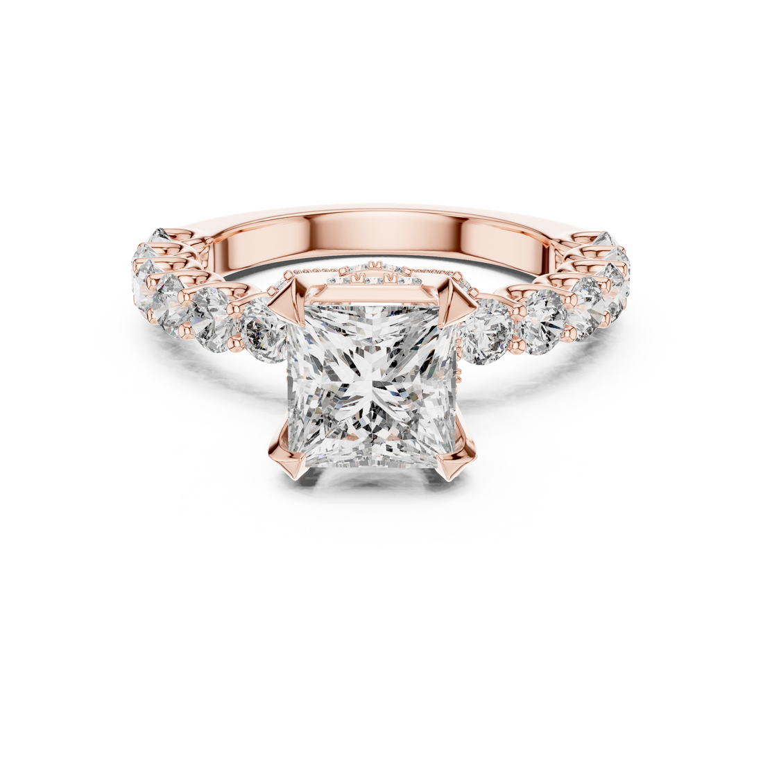 High-End Princess Shape Diamond Engagement Ring with Pave Accents