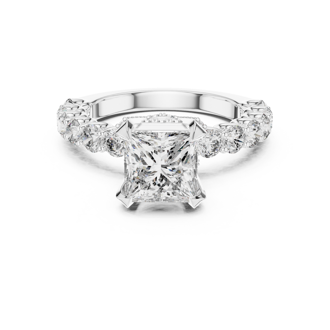 High-End Princess Shape Diamond Engagement Ring with Pave Accents