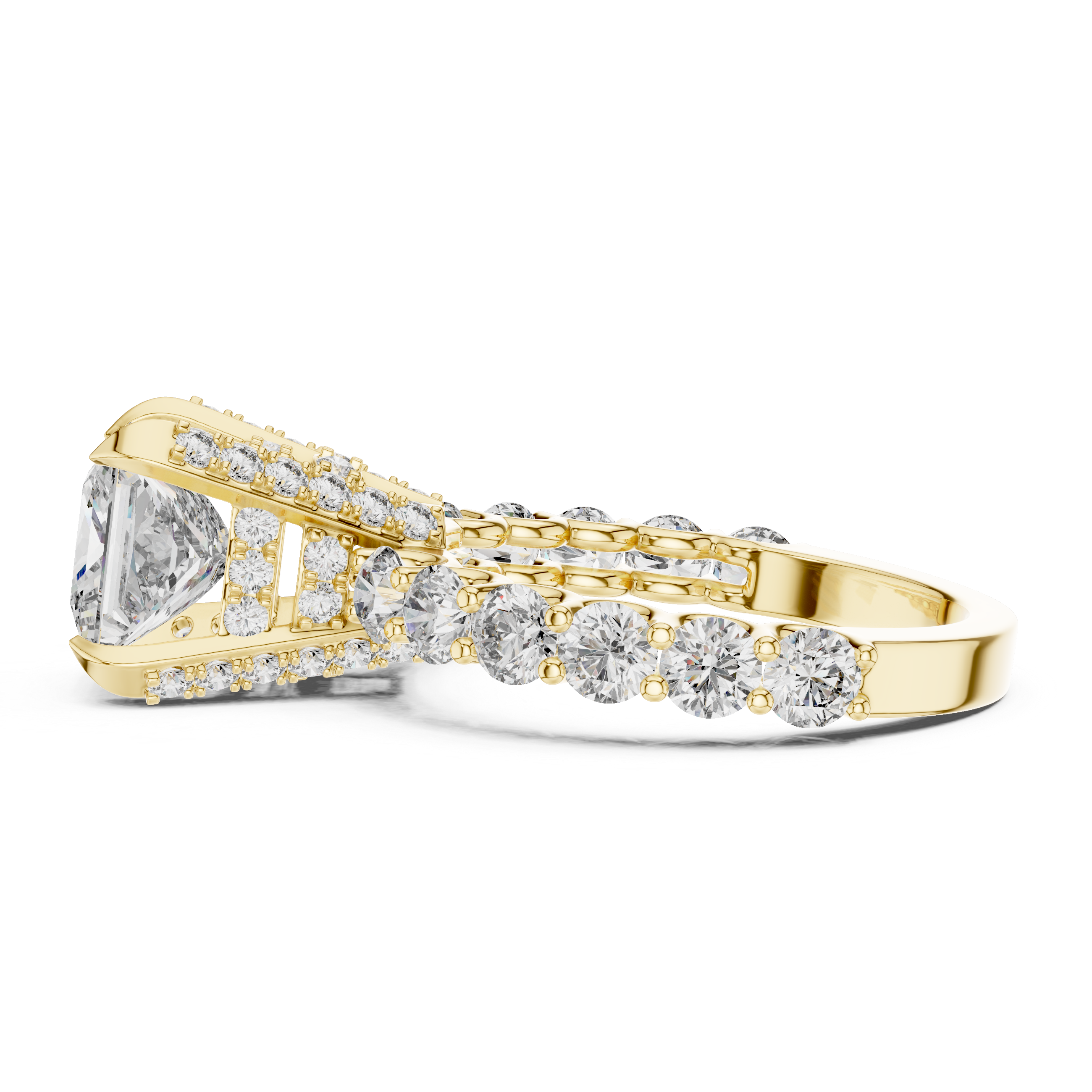 High-End Princess Shape Diamond Engagement Ring with Pave Accents