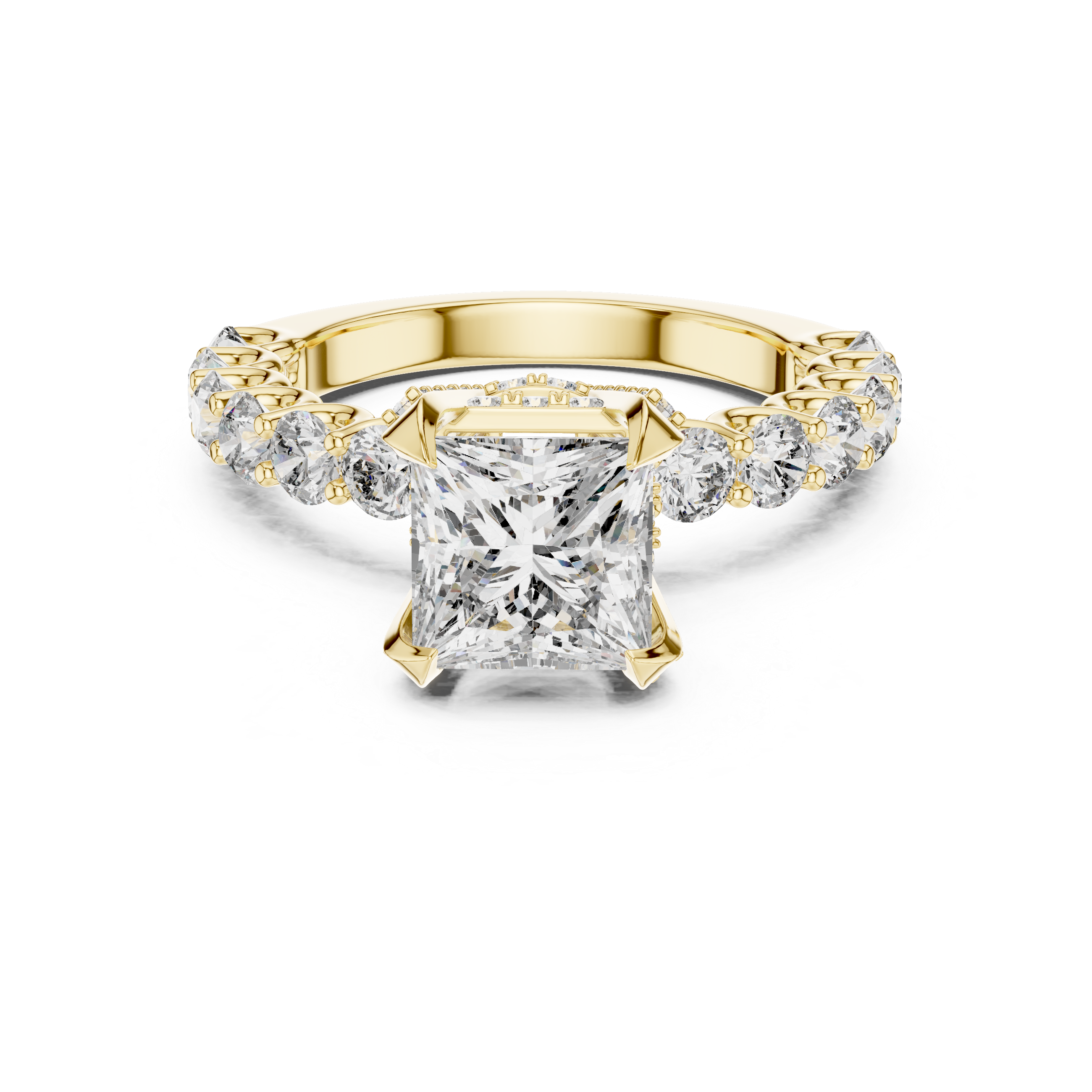 High-End Princess Shape Diamond Engagement Ring with Pave Accents