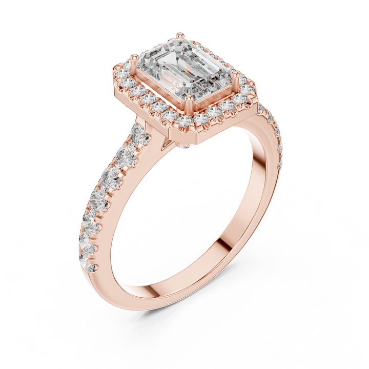 Sophisticated Emerald Cut Halo Diamond Ring – Bridal Collection