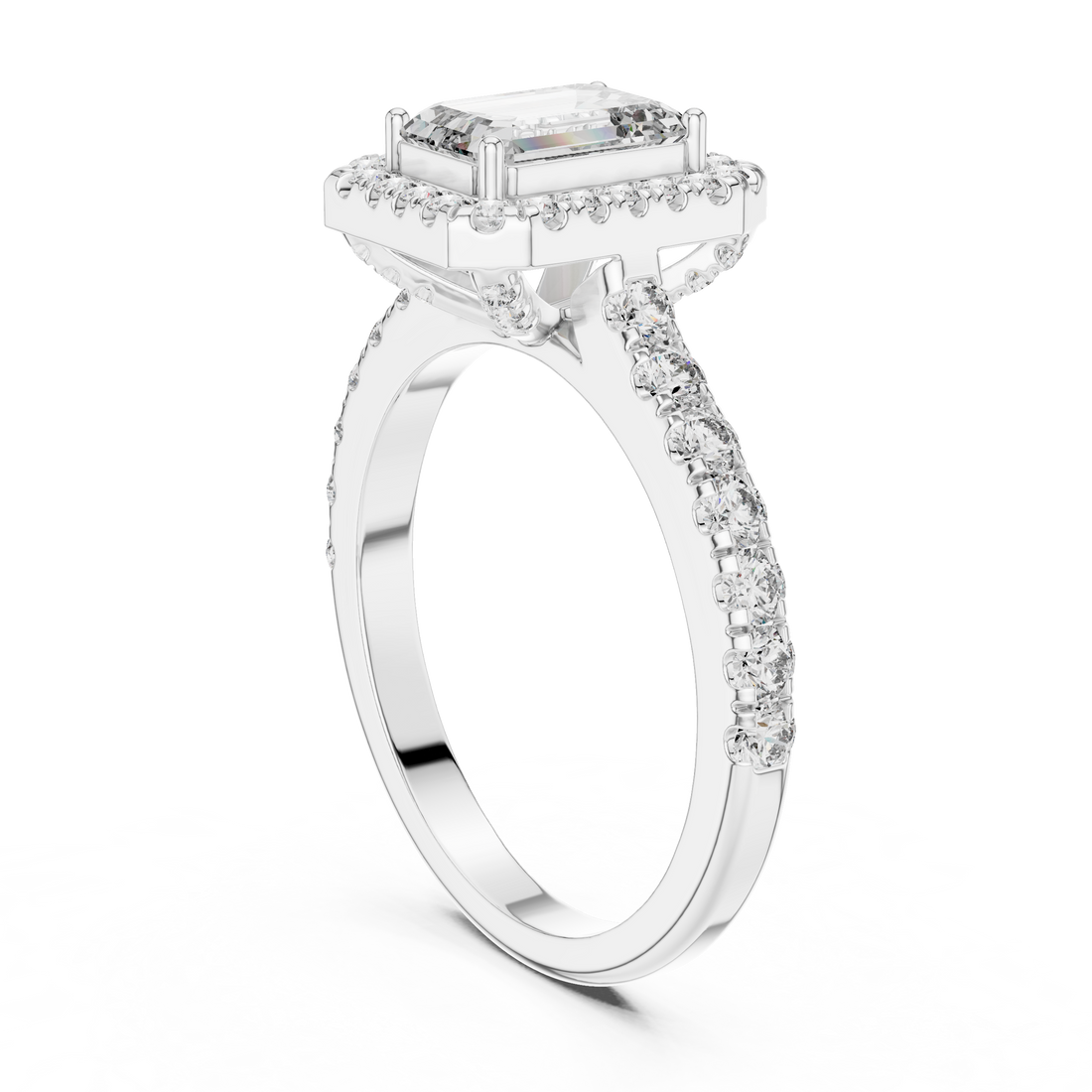 Sophisticated Emerald Cut Halo Diamond Ring – Bridal Collection
