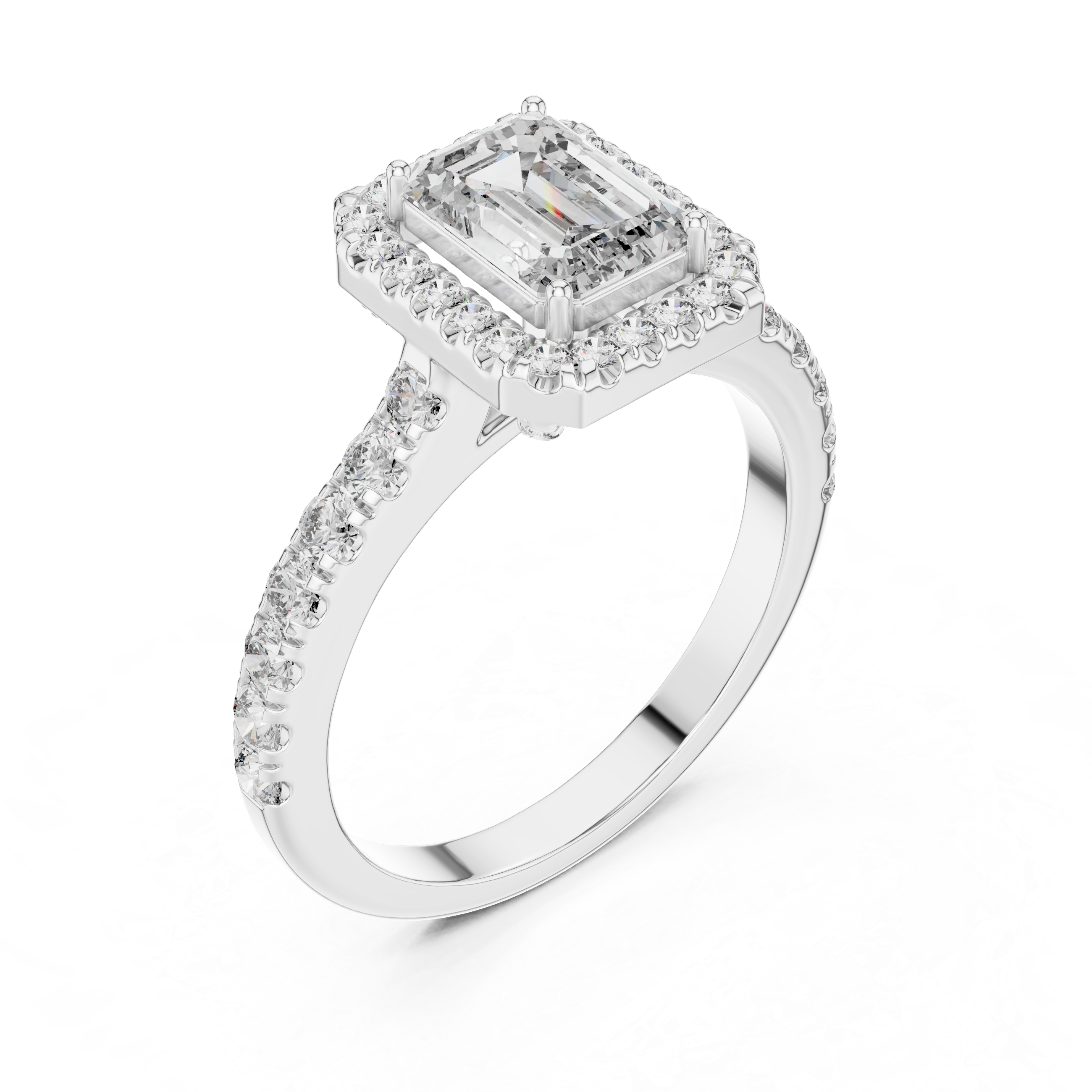 Sophisticated Emerald Cut Halo Diamond Ring – Bridal Collection