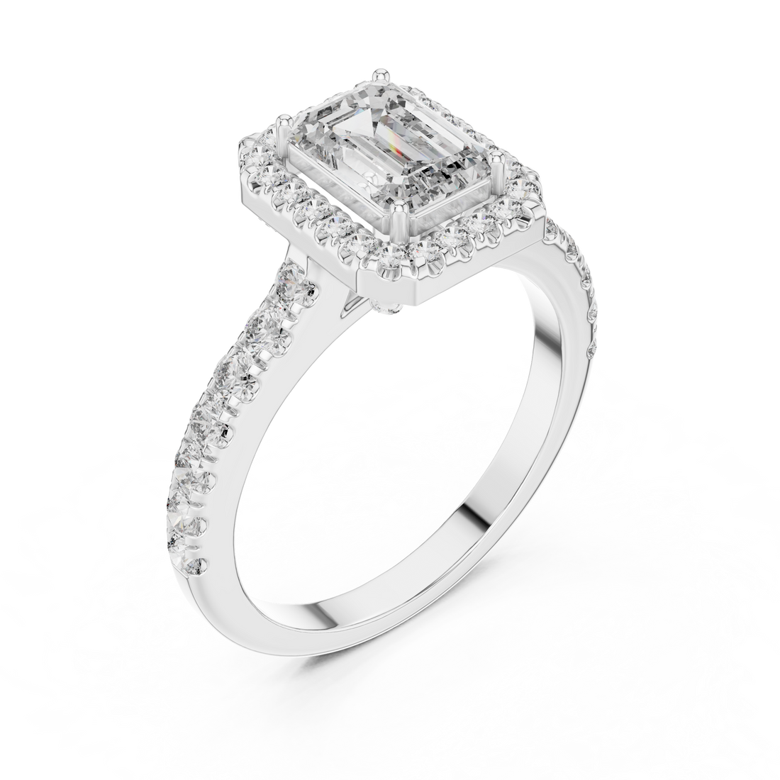 Sophisticated Emerald Cut Halo Diamond Ring – Bridal Collection