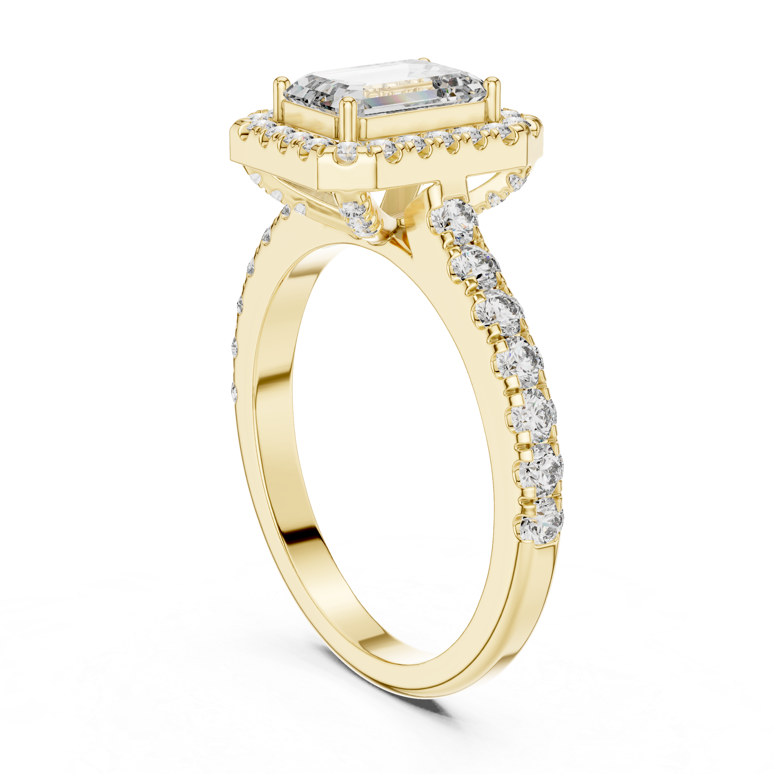 Sophisticated Emerald Cut Halo Diamond Ring – Bridal Collection