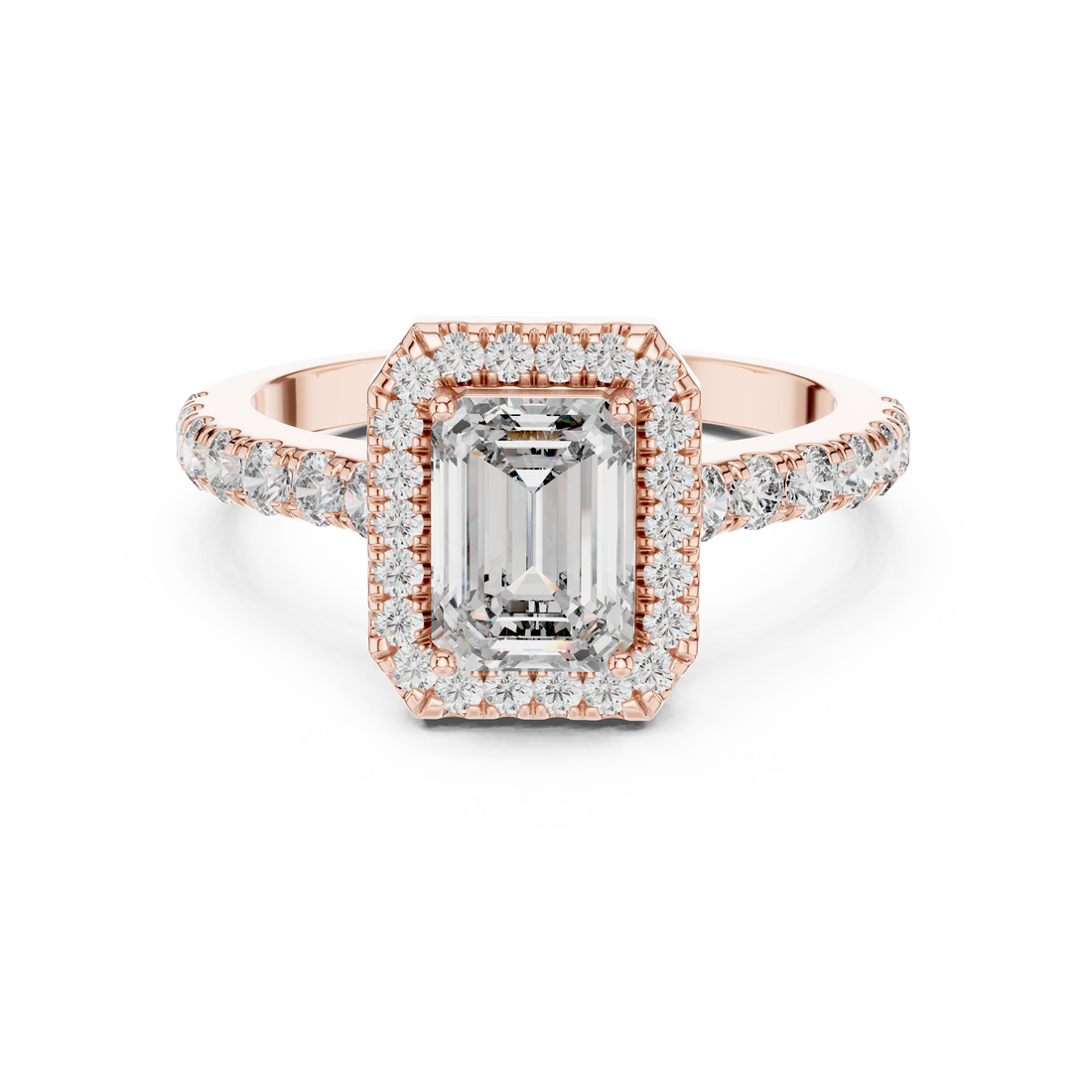 Sophisticated Emerald Cut Halo Diamond Ring – Bridal Collection
