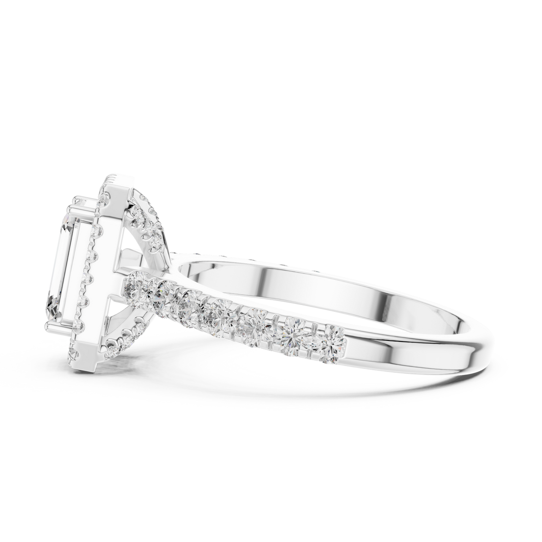 Sophisticated Emerald Cut Halo Diamond Ring – Bridal Collection