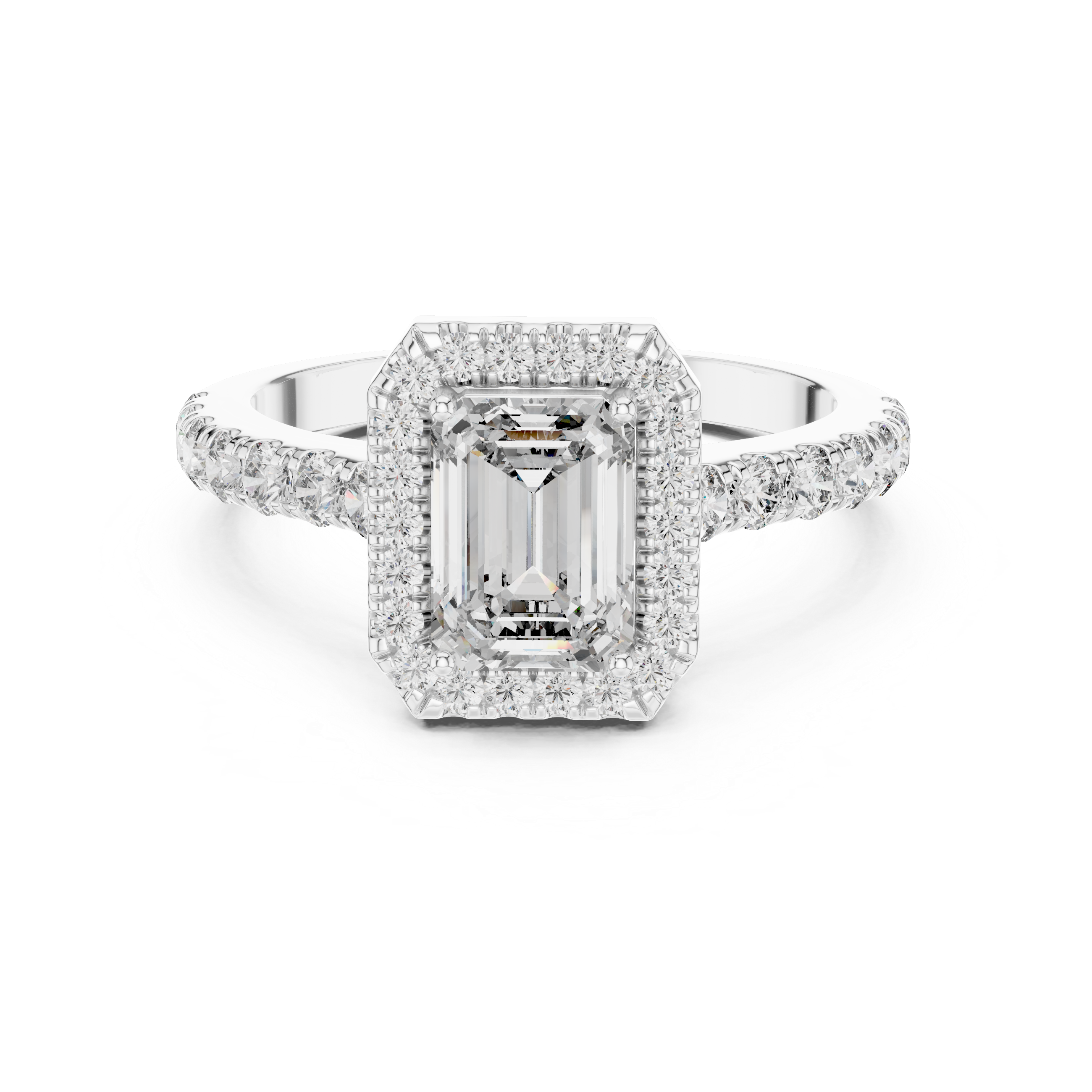 Sophisticated Emerald Cut Halo Diamond Ring – Bridal Collection