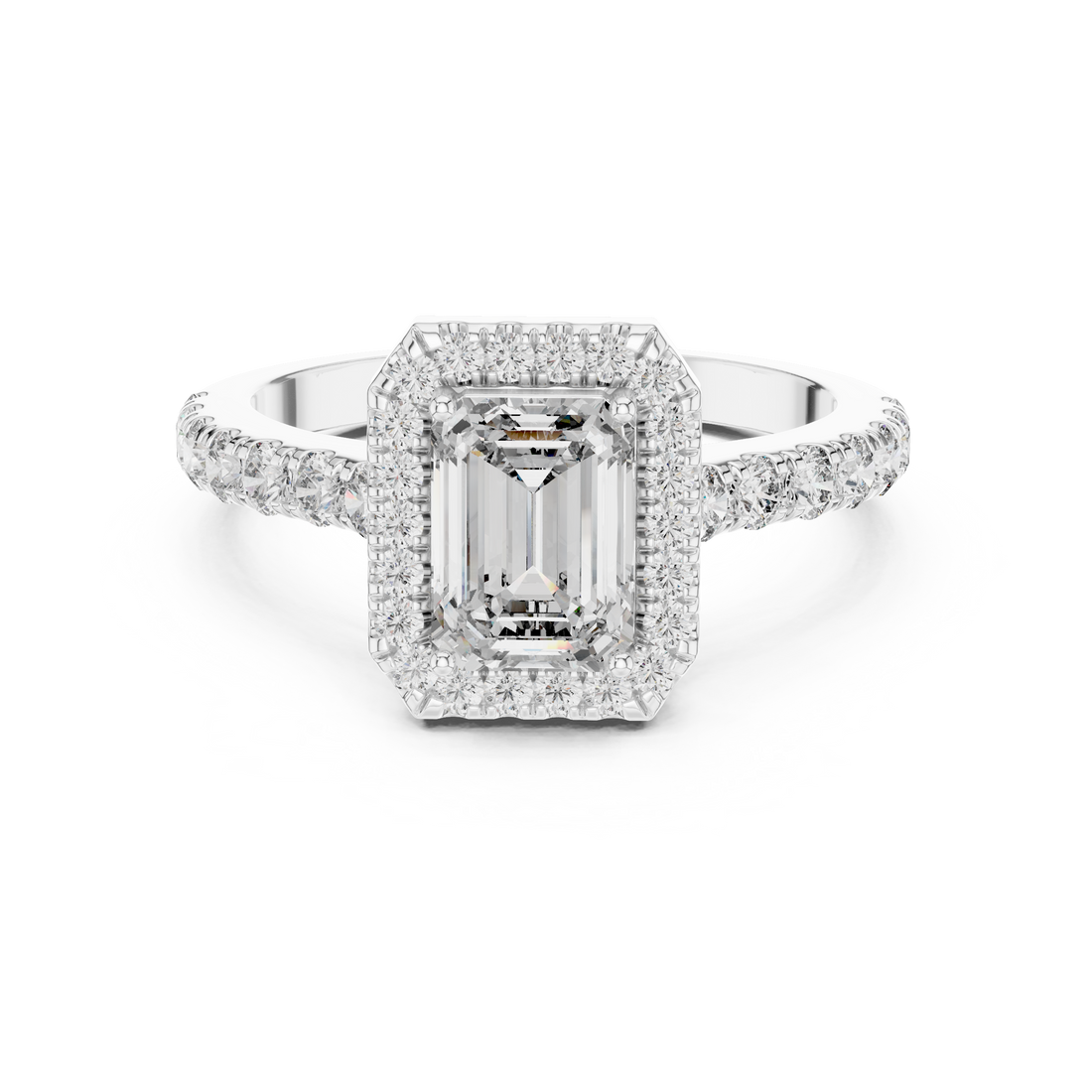 Sophisticated Emerald Cut Halo Diamond Ring – Bridal Collection