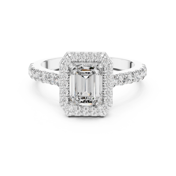 Sophisticated Emerald Cut Halo Diamond Ring – Bridal Collection