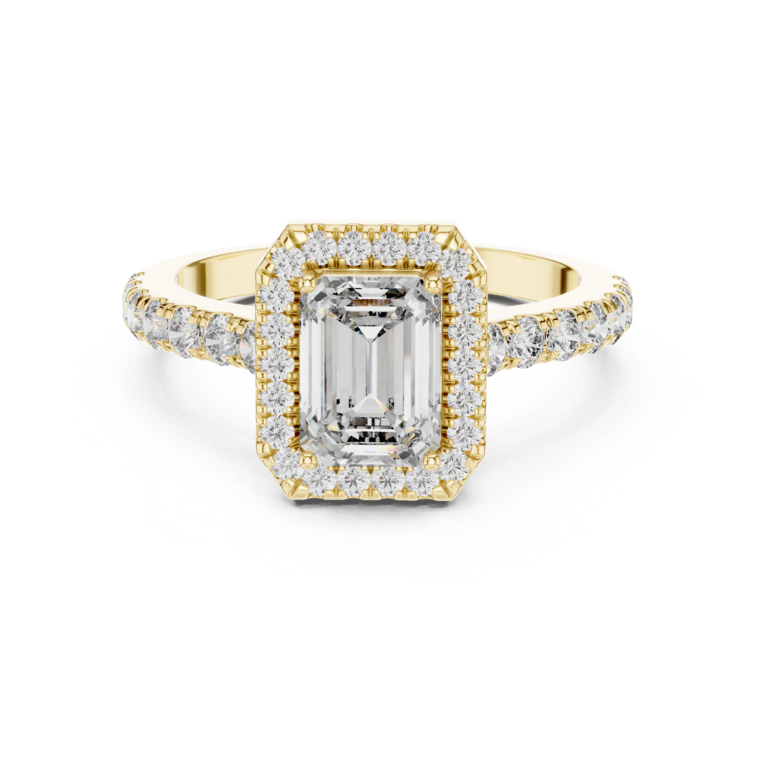 Sophisticated Emerald Cut Halo Diamond Ring – Bridal Collection