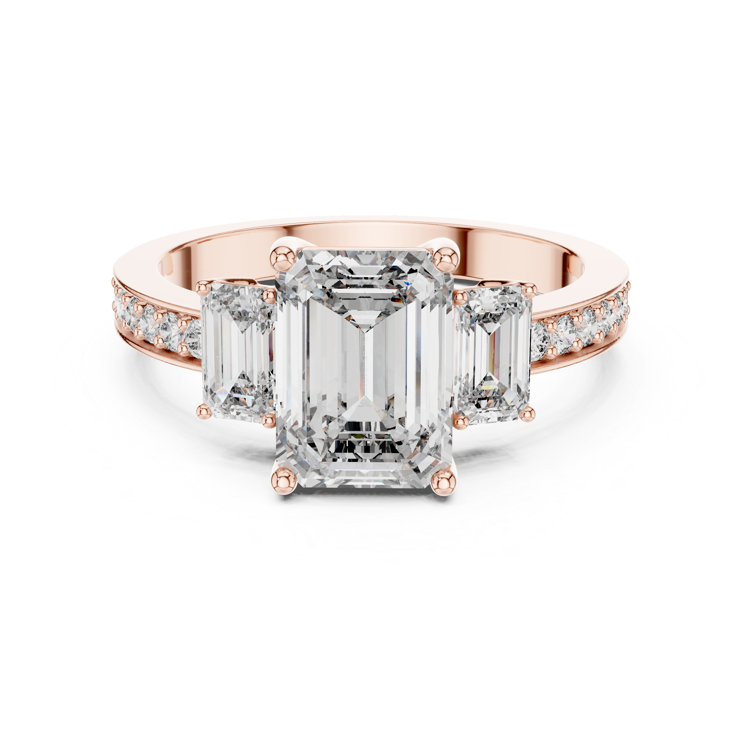 Designer Emerald Cut Diamond Engagement Ring with Diamond Shank