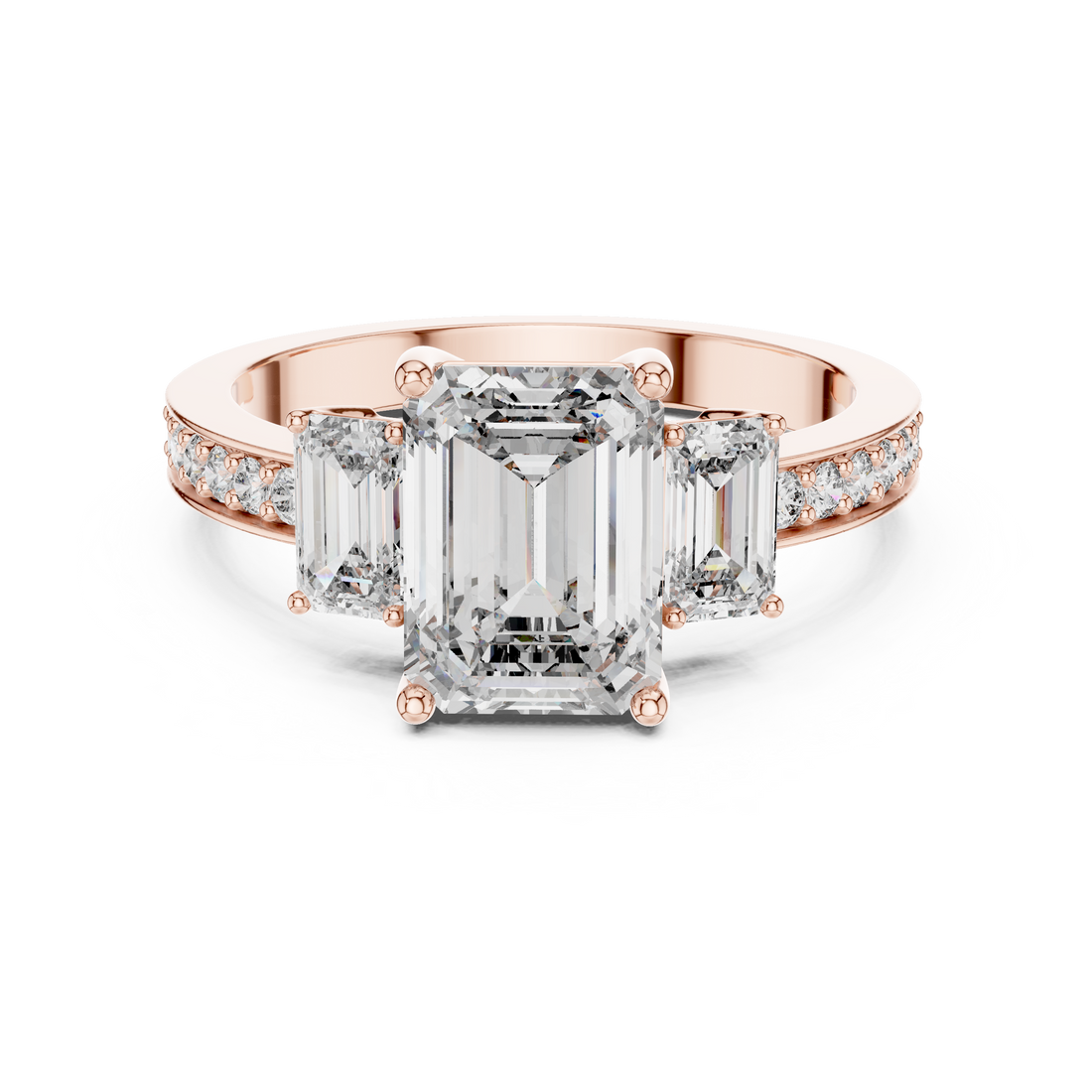 Designer Emerald Cut Diamond Engagement Ring with Diamond Shank