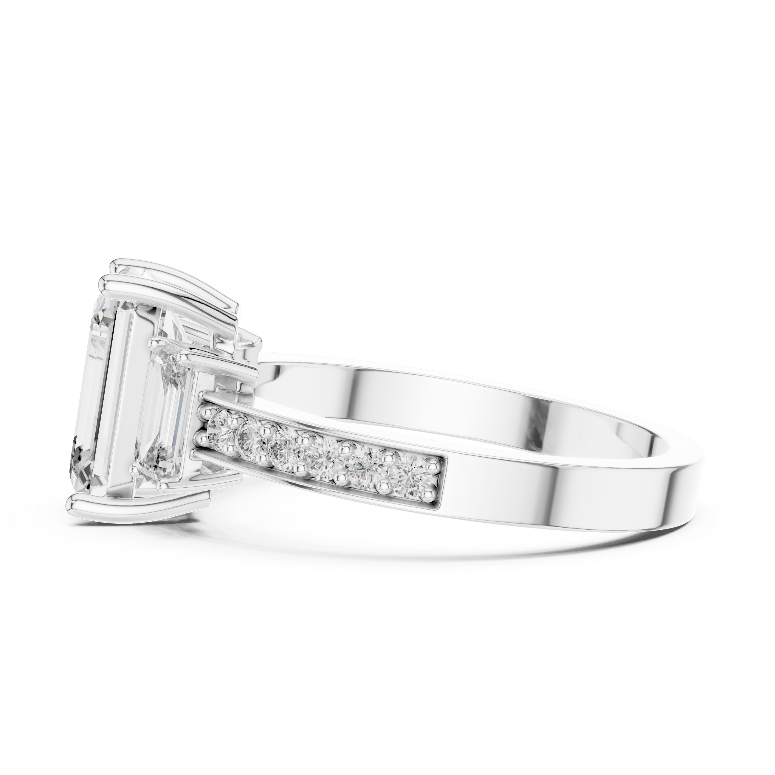 Designer Emerald Cut Diamond Engagement Ring with Diamond Shank