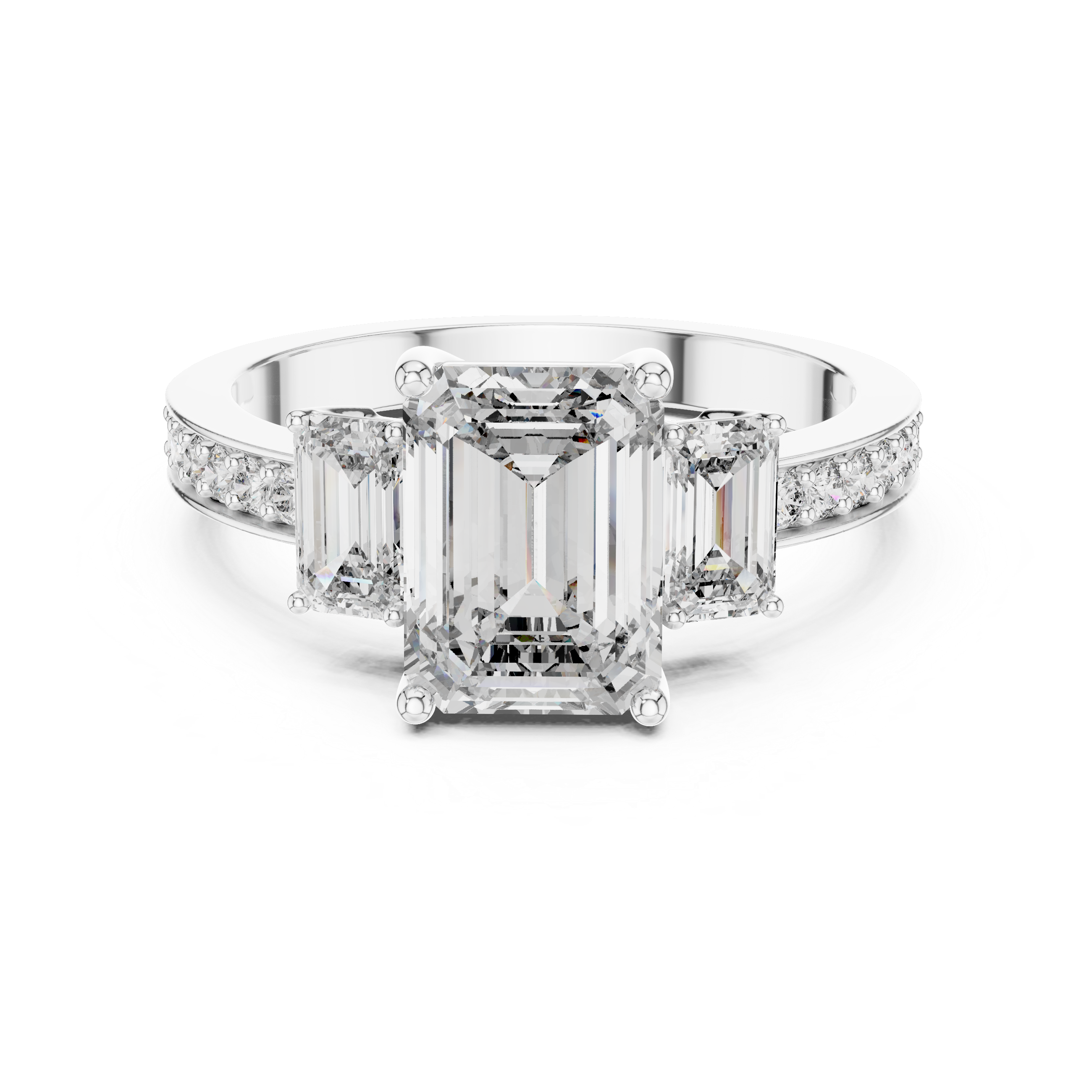 Designer Emerald Cut Diamond Engagement Ring with Diamond Shank