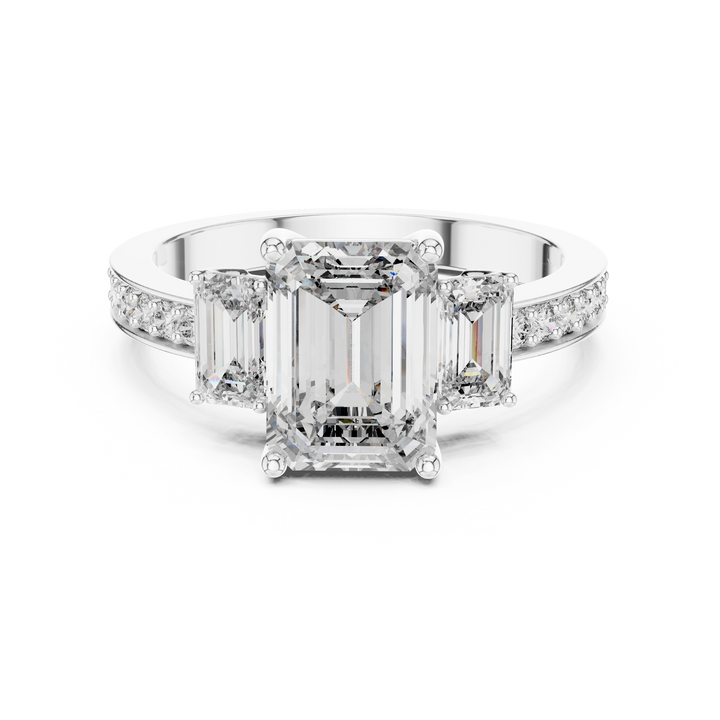 Designer Emerald Cut Diamond Engagement Ring with Diamond Shank