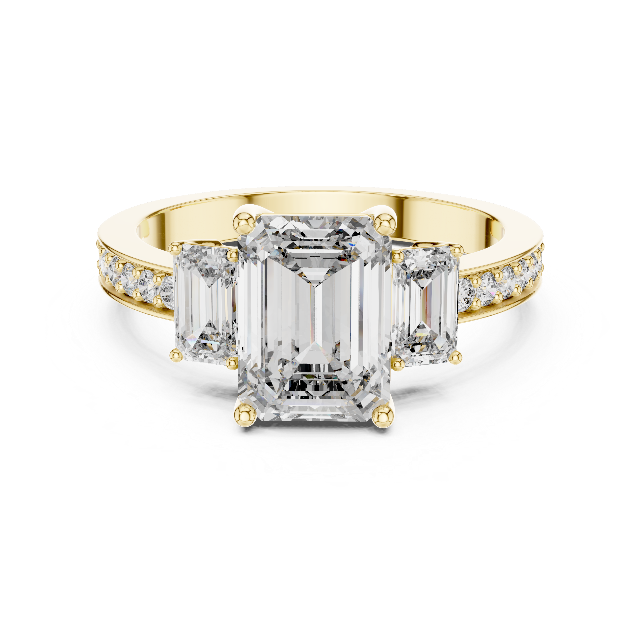 Designer Emerald Cut Diamond Engagement Ring with Diamond Shank