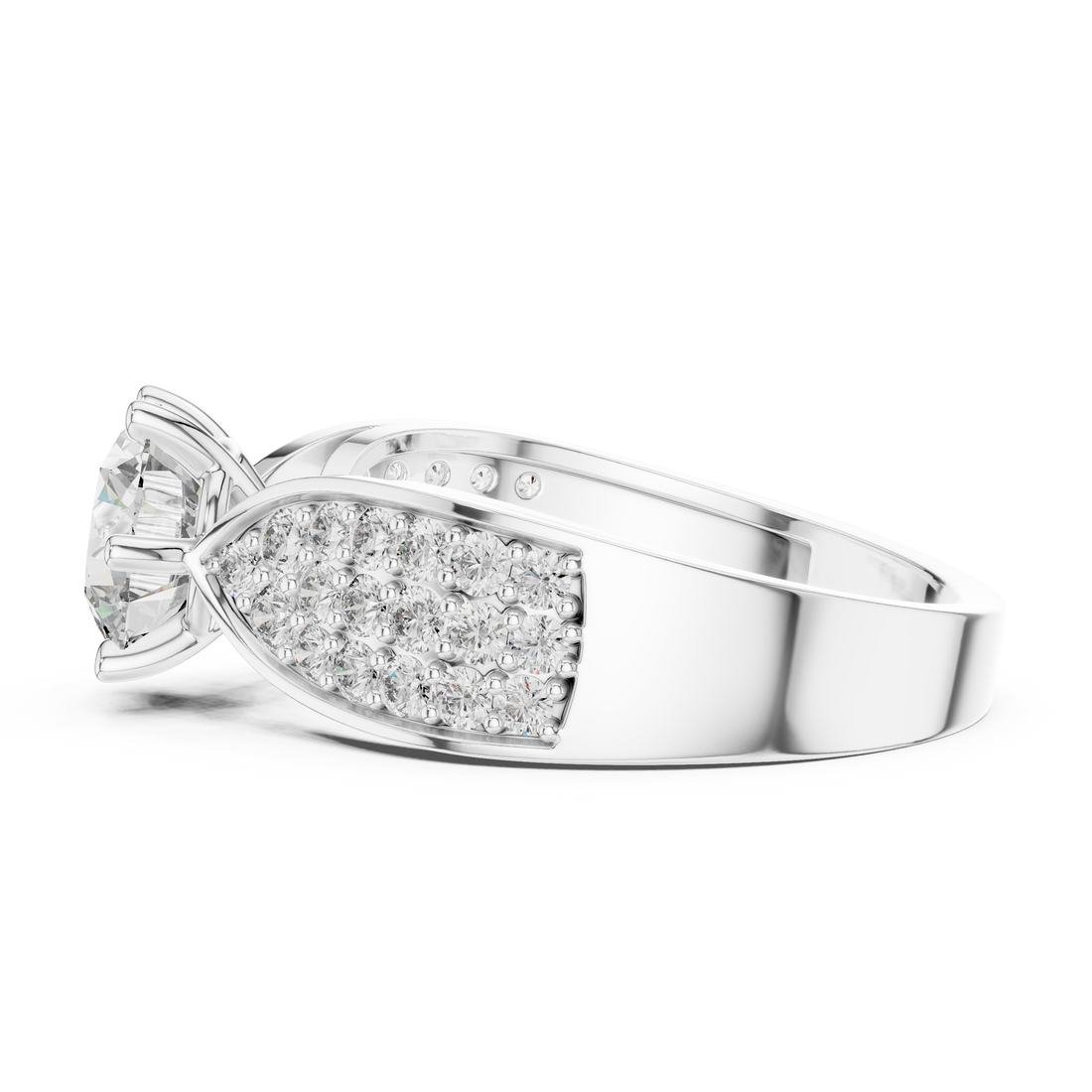 Stunning Round Diamond Ring with Bold Pave Shoulders in Gold