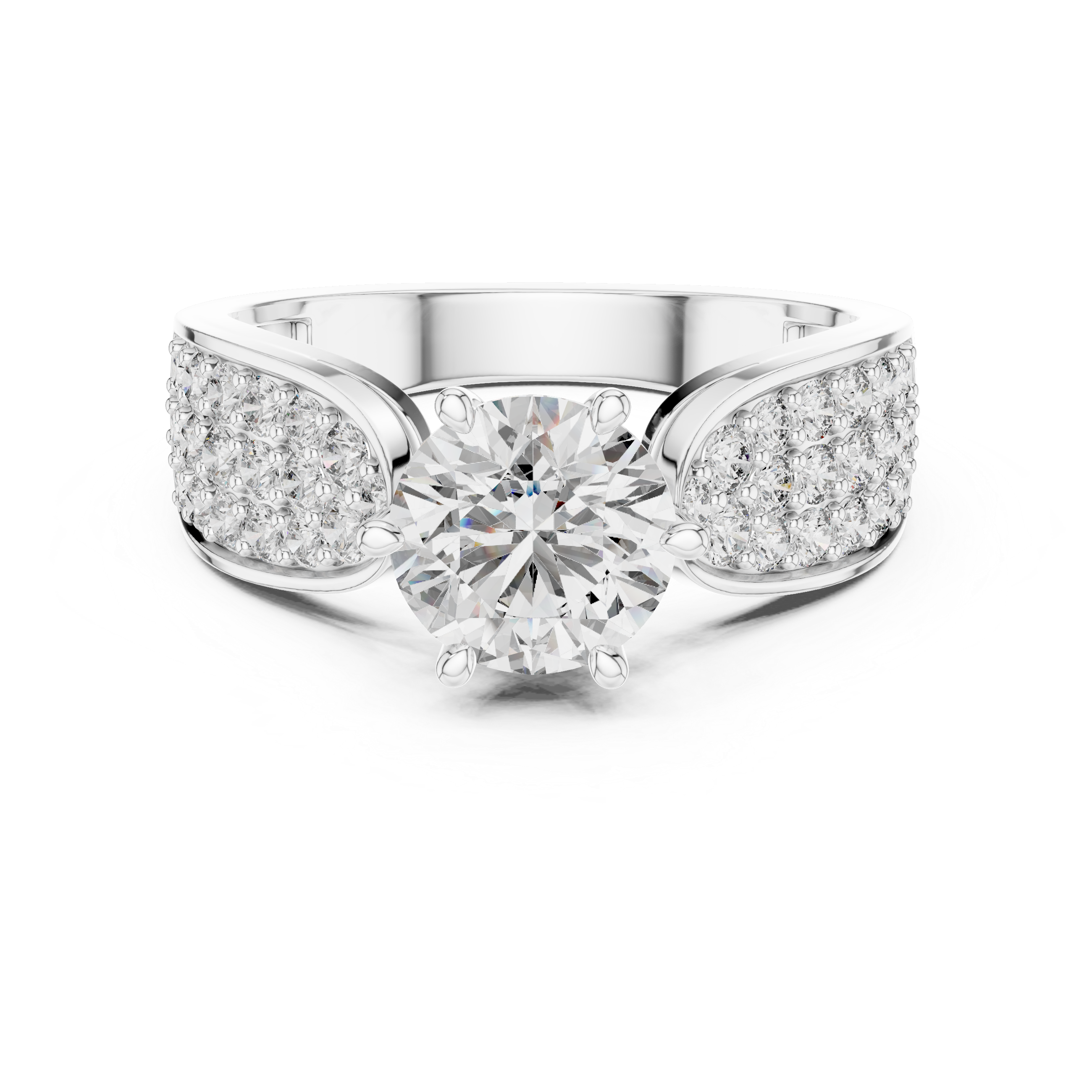 Stunning Round Diamond Ring with Bold Pave Shoulders in Gold
