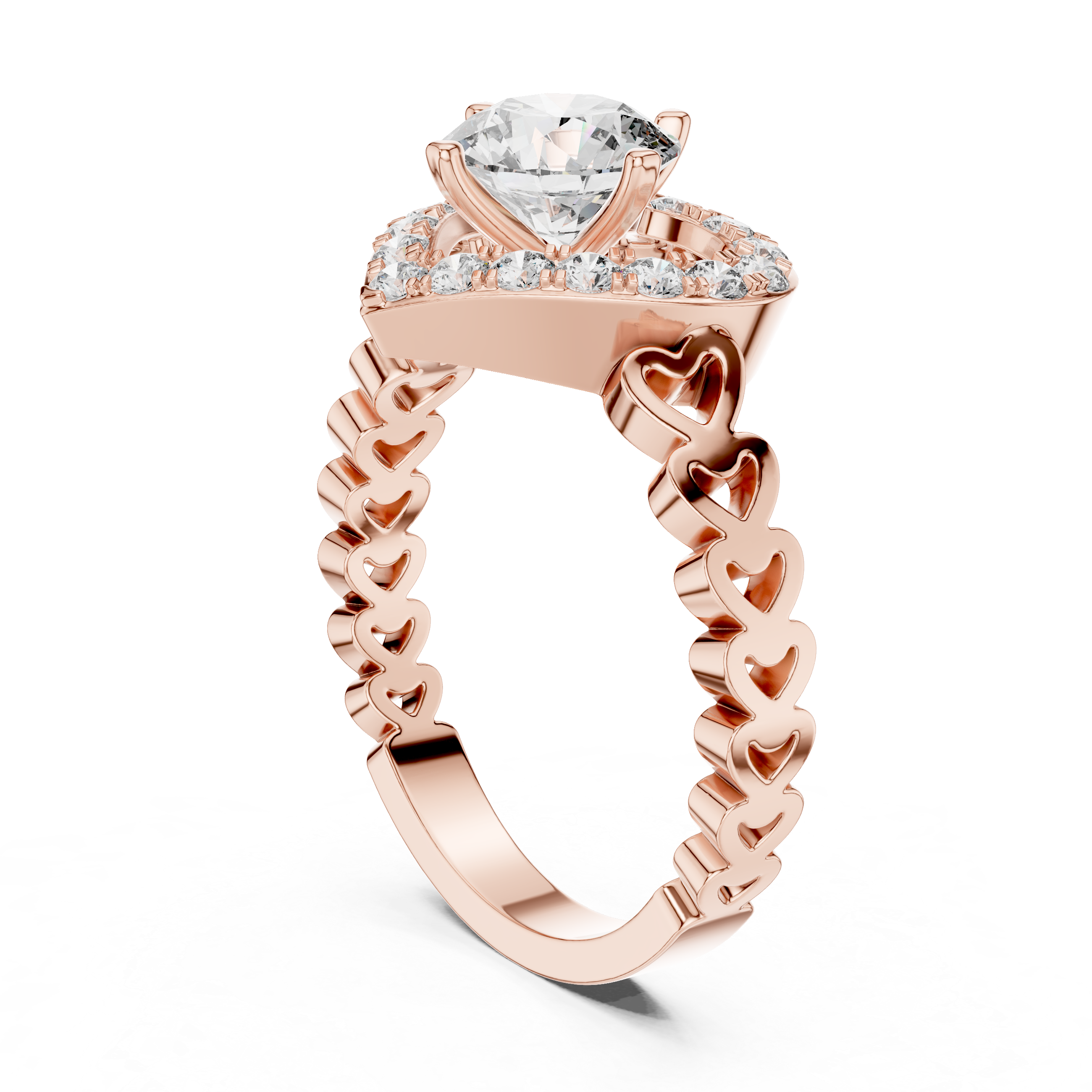 Romantic Heart Halo Diamond Engagement Ring For Women