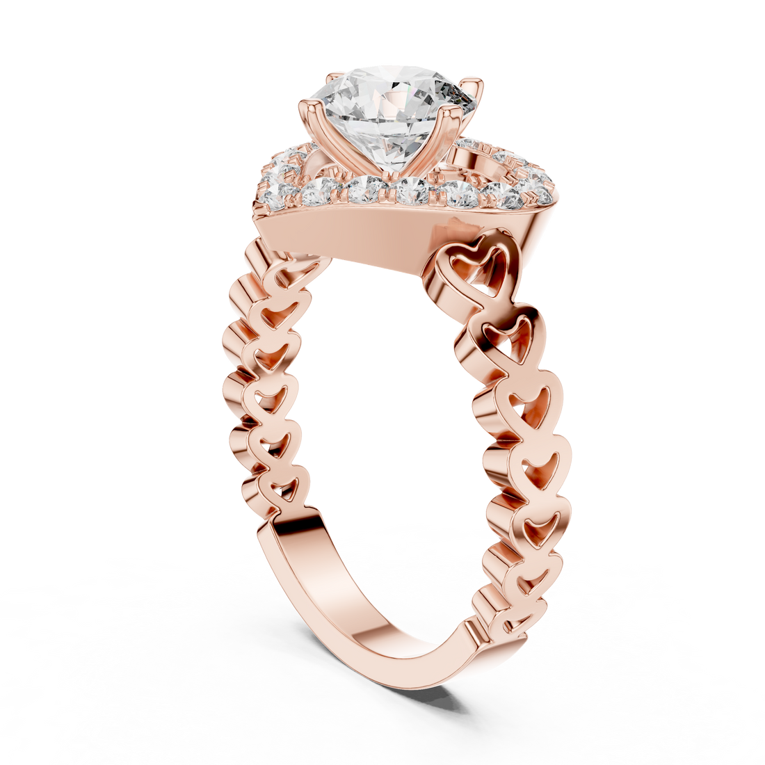 Romantic Heart Halo Diamond Engagement Ring For Women