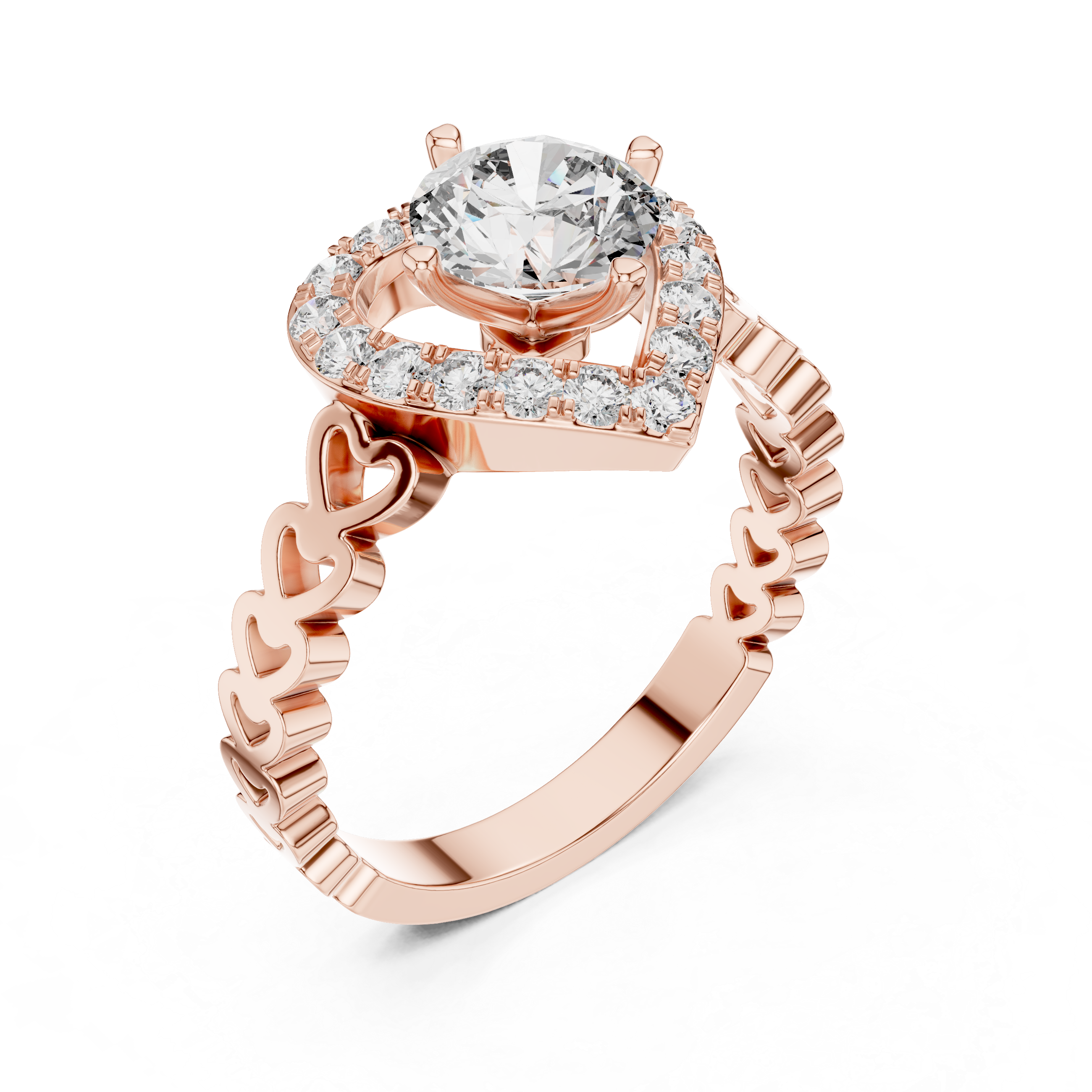Romantic Heart Halo Diamond Engagement Ring For Women