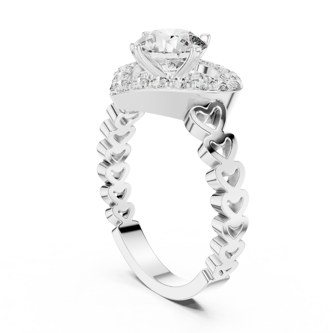 Romantic Heart Halo Diamond Engagement Ring For Women