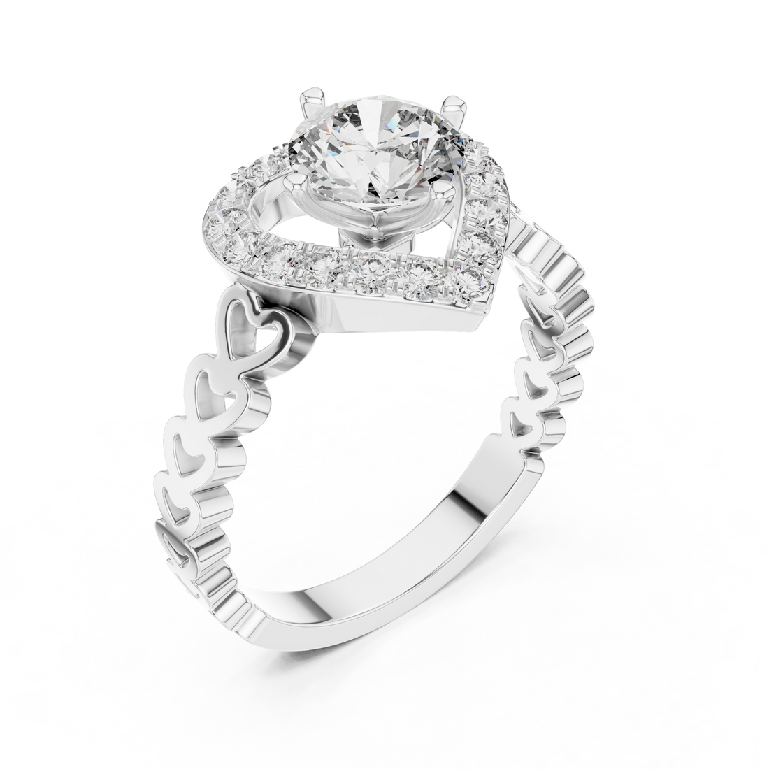 Romantic Heart Halo Diamond Engagement Ring For Women