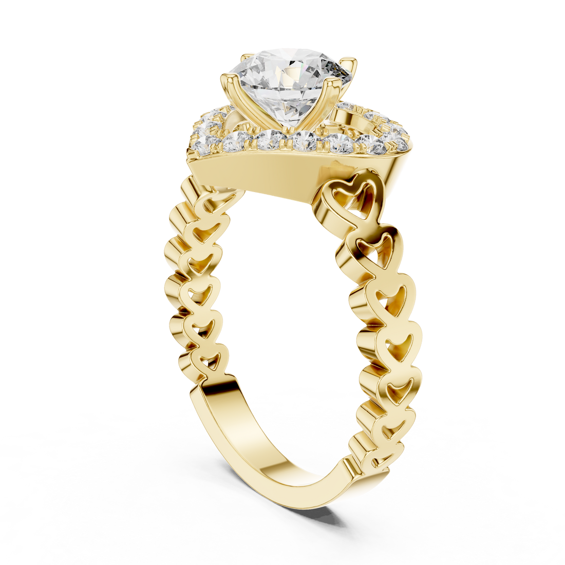 Romantic Heart Halo Diamond Engagement Ring For Women