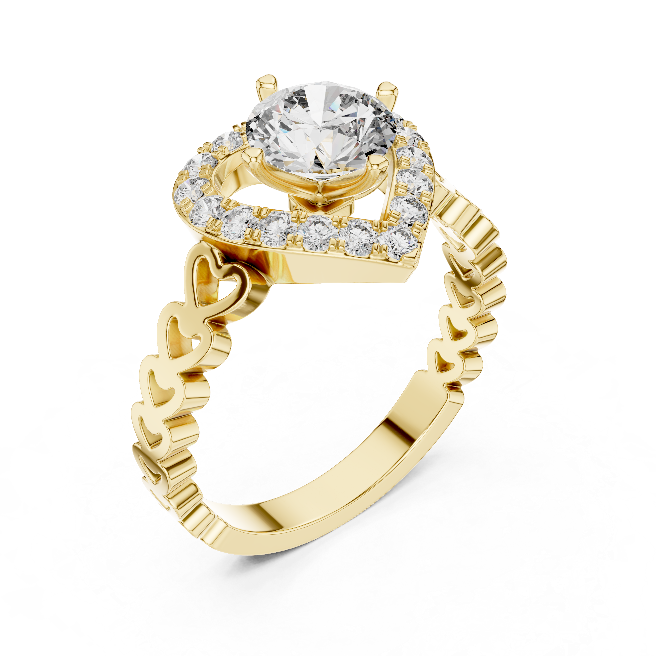 Romantic Heart Halo Diamond Engagement Ring For Women