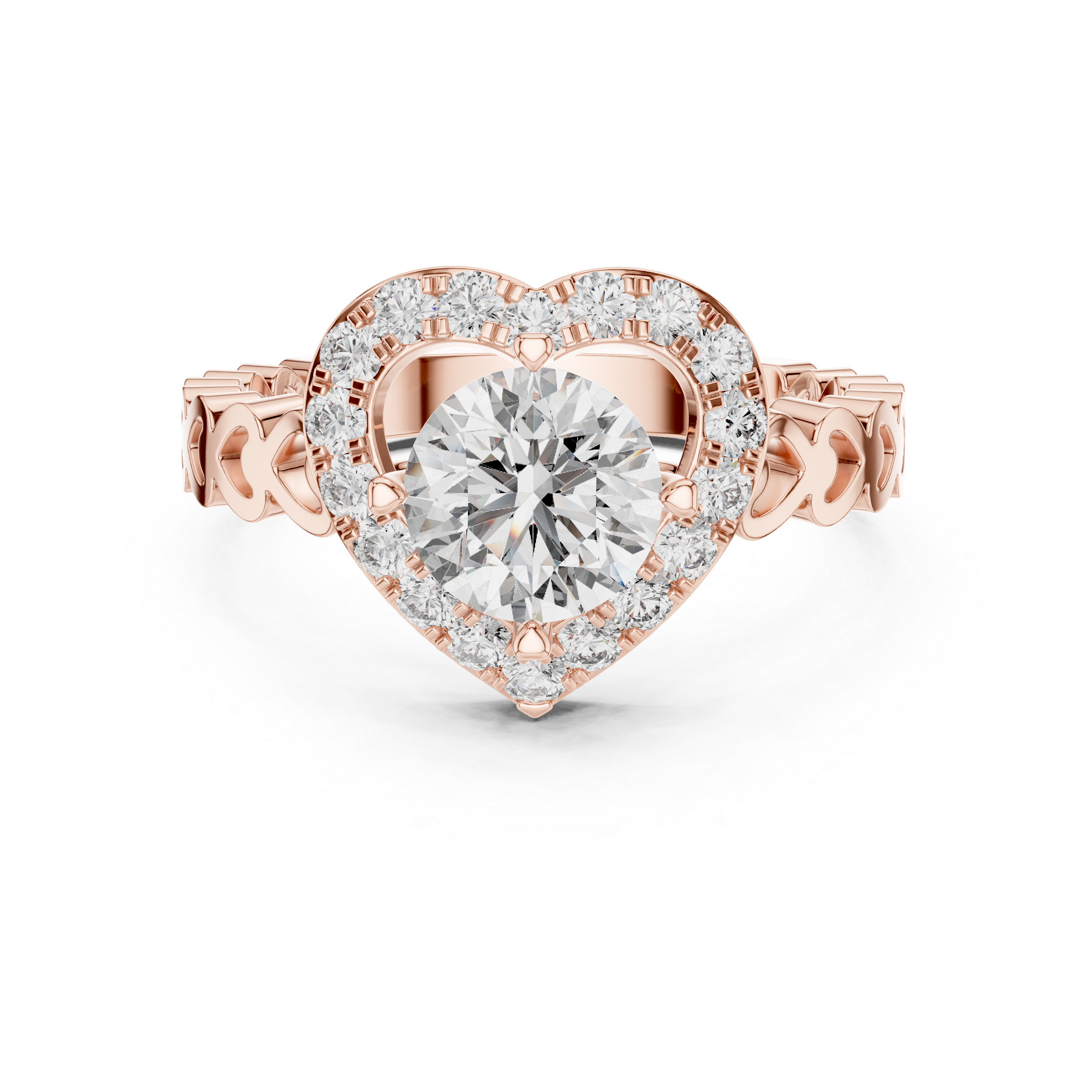 Romantic Heart Halo Diamond Engagement Ring For Women