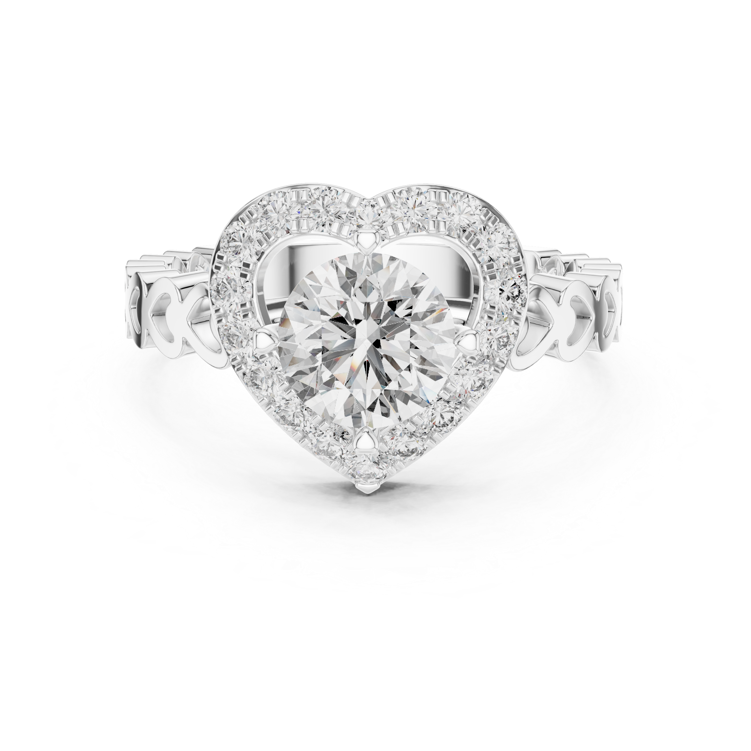 Romantic Heart Halo Diamond Engagement Ring For Women