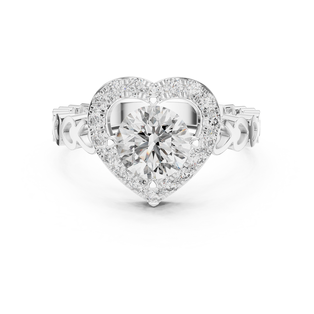 Romantic Heart Halo Diamond Engagement Ring For Women