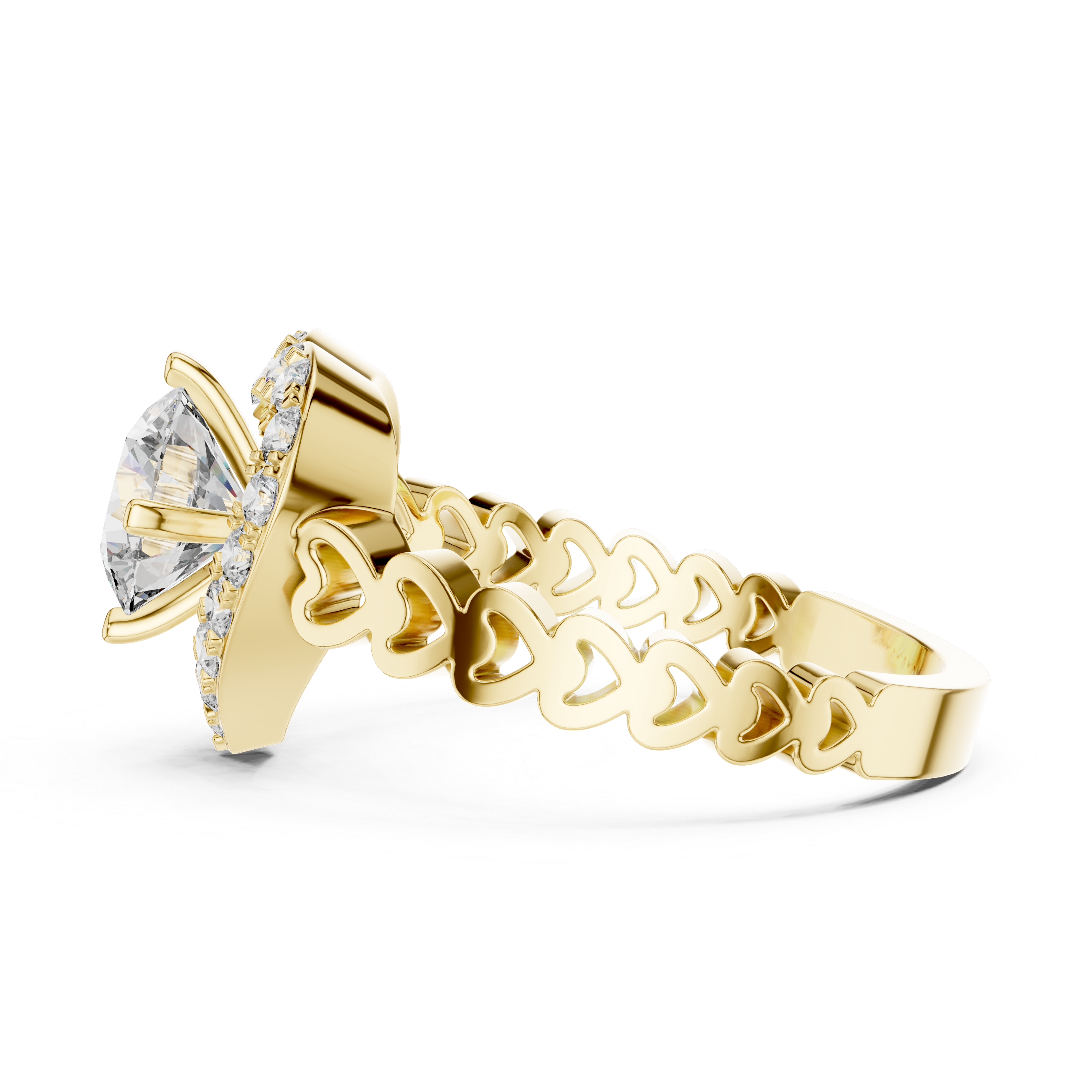 Romantic Heart Halo Diamond Engagement Ring For Women