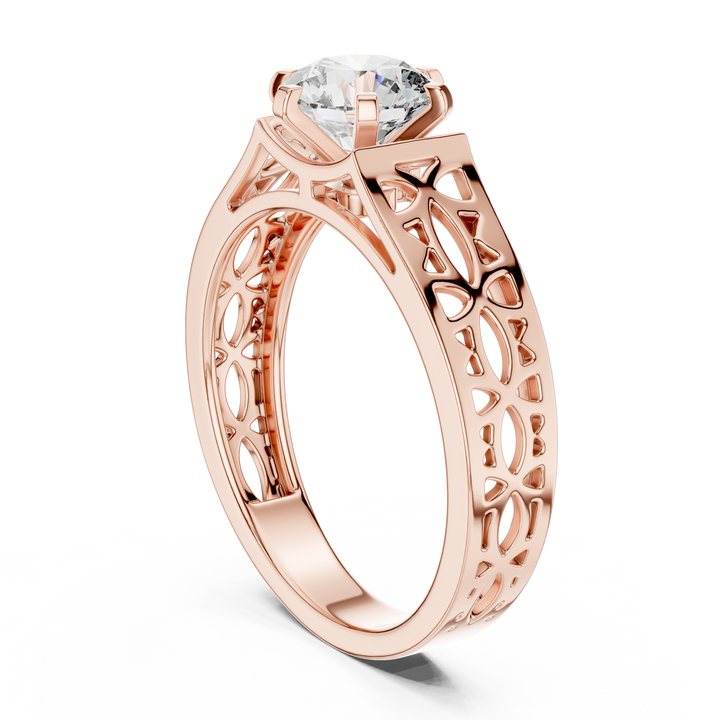 Modern Round Cut Diamond Solitaire Ring with Filigree Design
