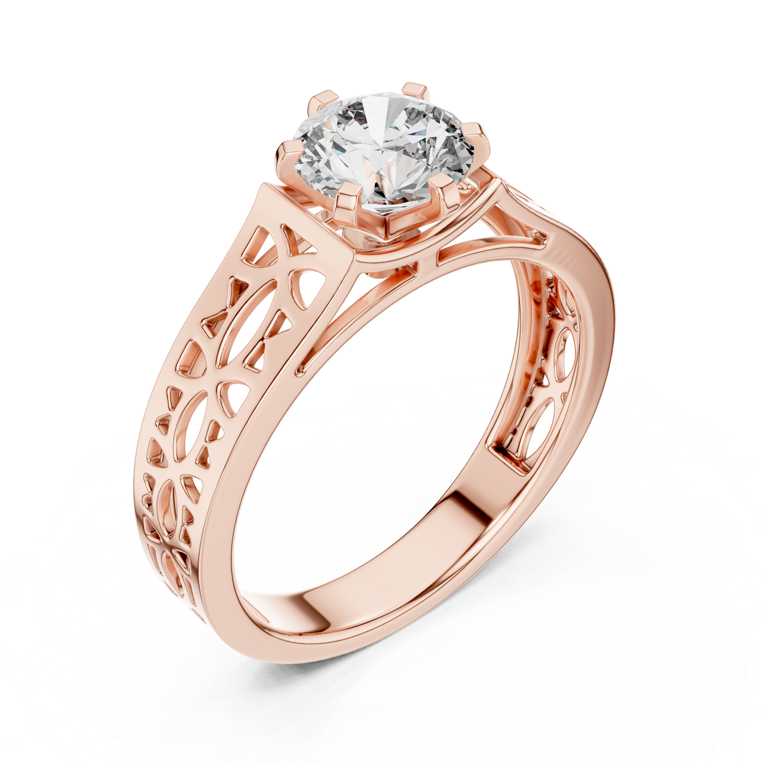 Modern Round Cut Diamond Solitaire Ring with Filigree Design