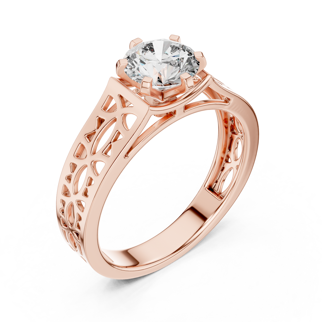 Modern Round Cut Diamond Solitaire Ring with Filigree Design