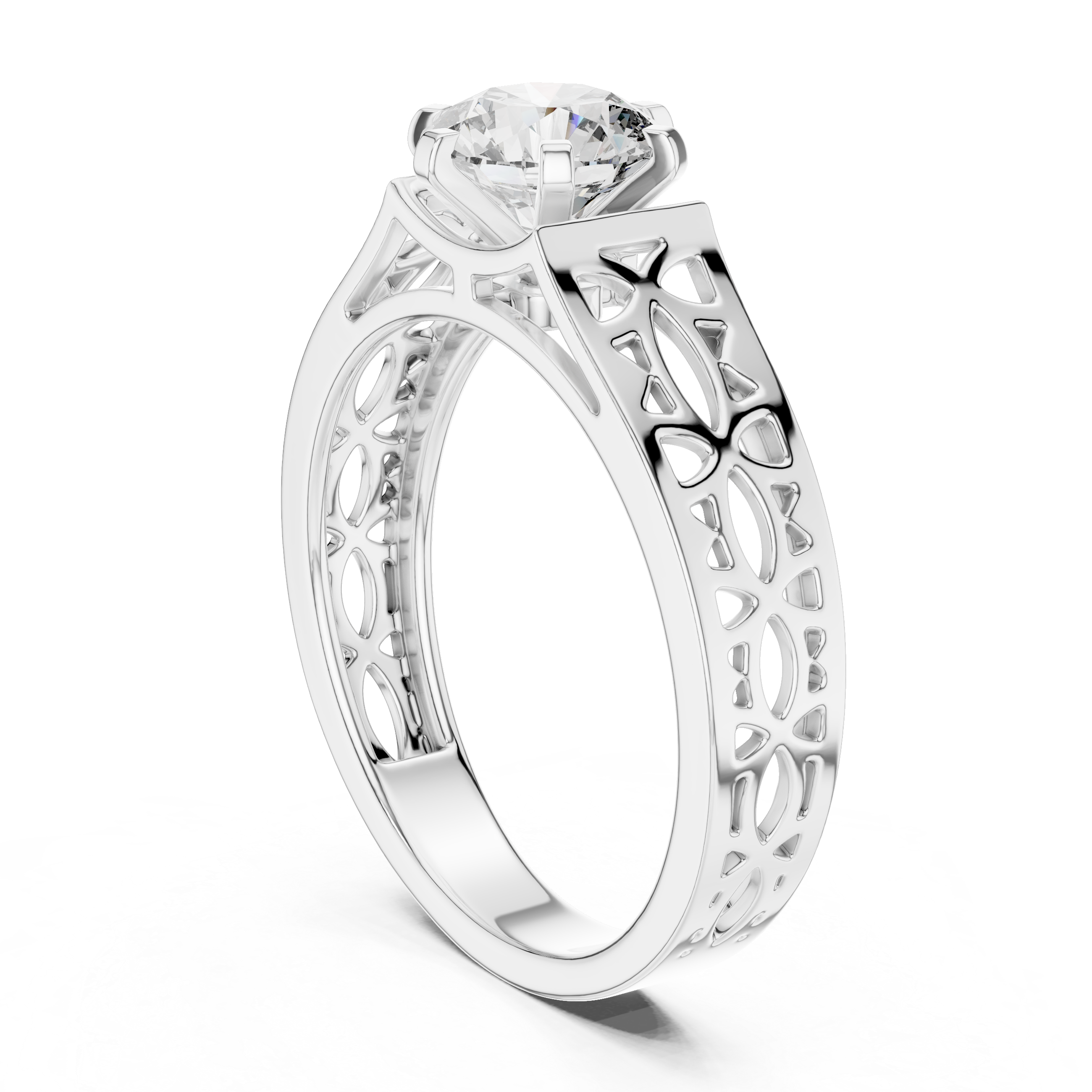 Modern Round Cut Diamond Solitaire Ring with Filigree Design