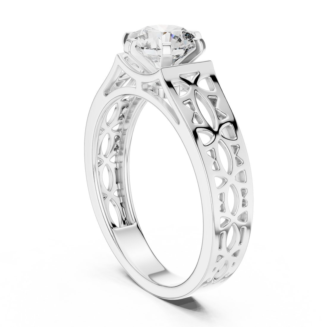 Modern Round Cut Diamond Solitaire Ring with Filigree Design