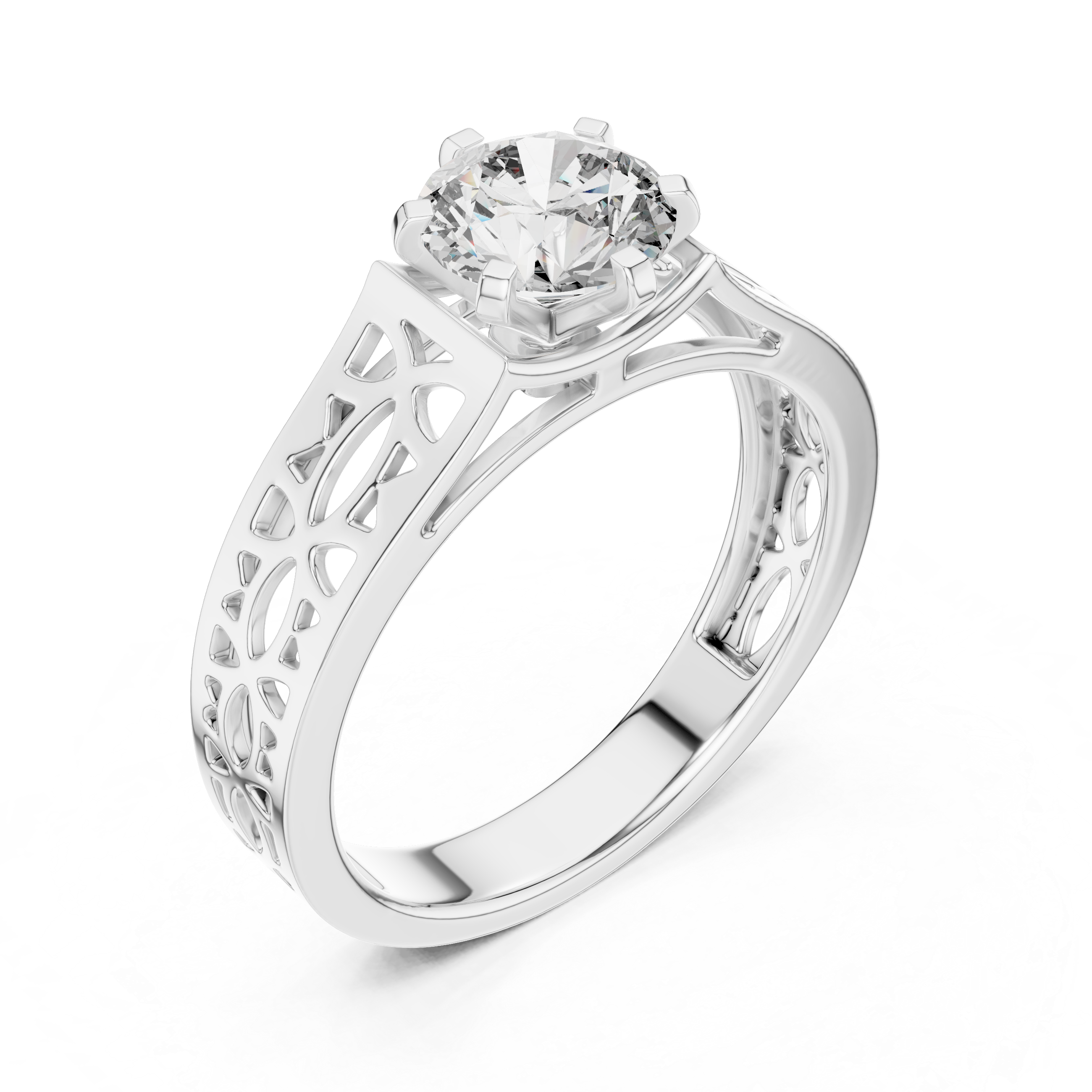 Modern Round Cut Diamond Solitaire Ring with Filigree Design