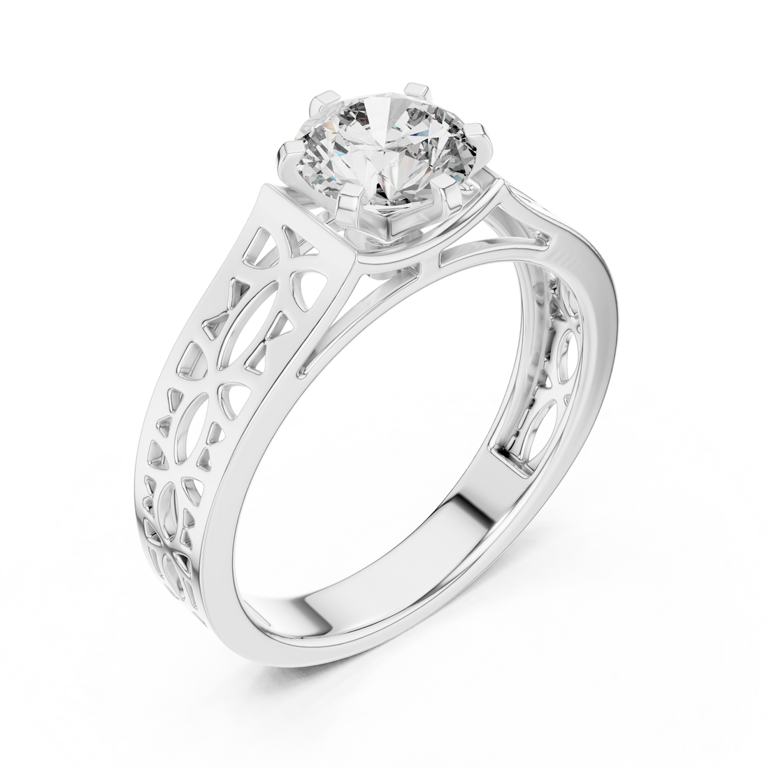 Modern Round Cut Diamond Solitaire Ring with Filigree Design