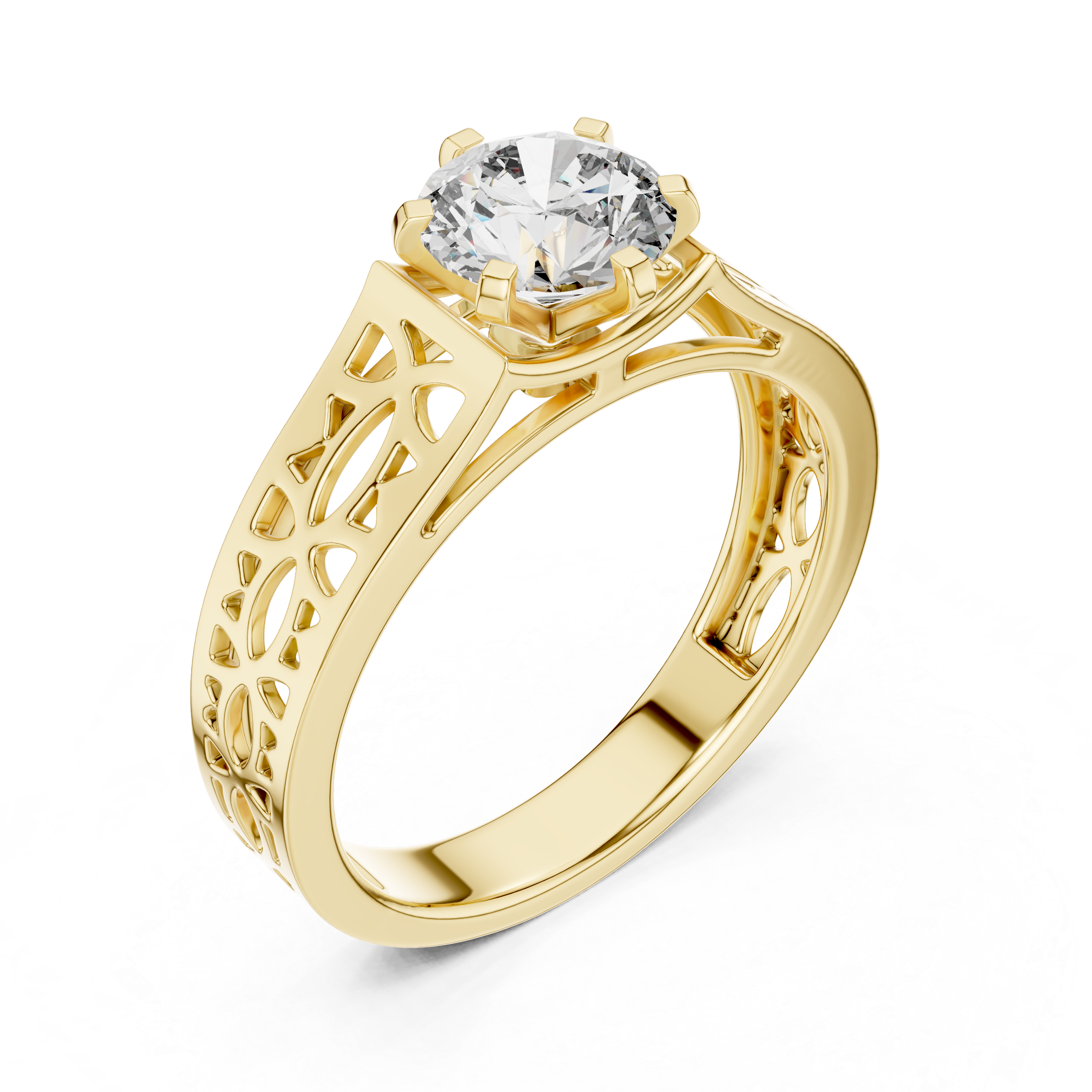 Modern Round Cut Diamond Solitaire Ring with Filigree Design
