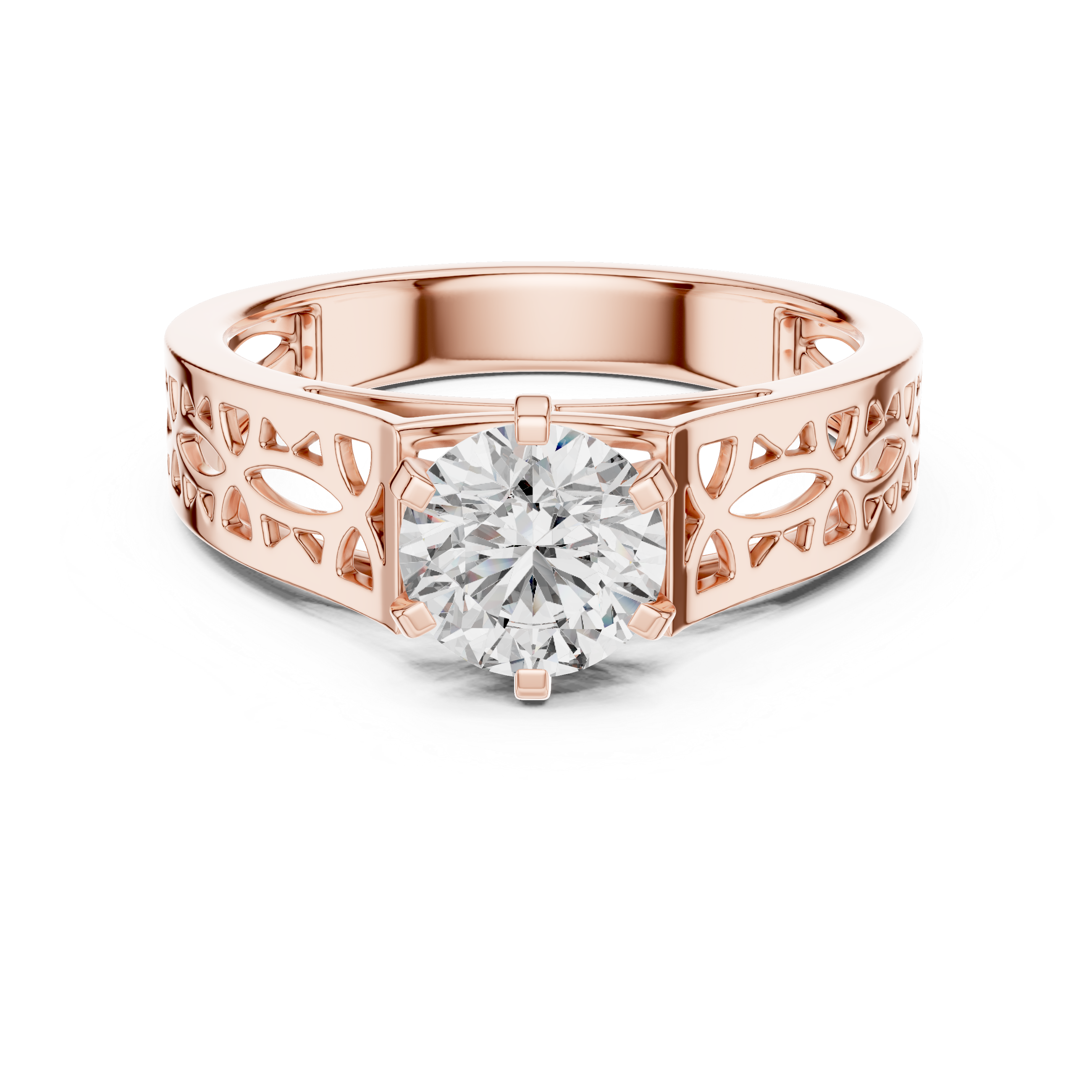 Modern Round Cut Diamond Solitaire Ring with Filigree Design