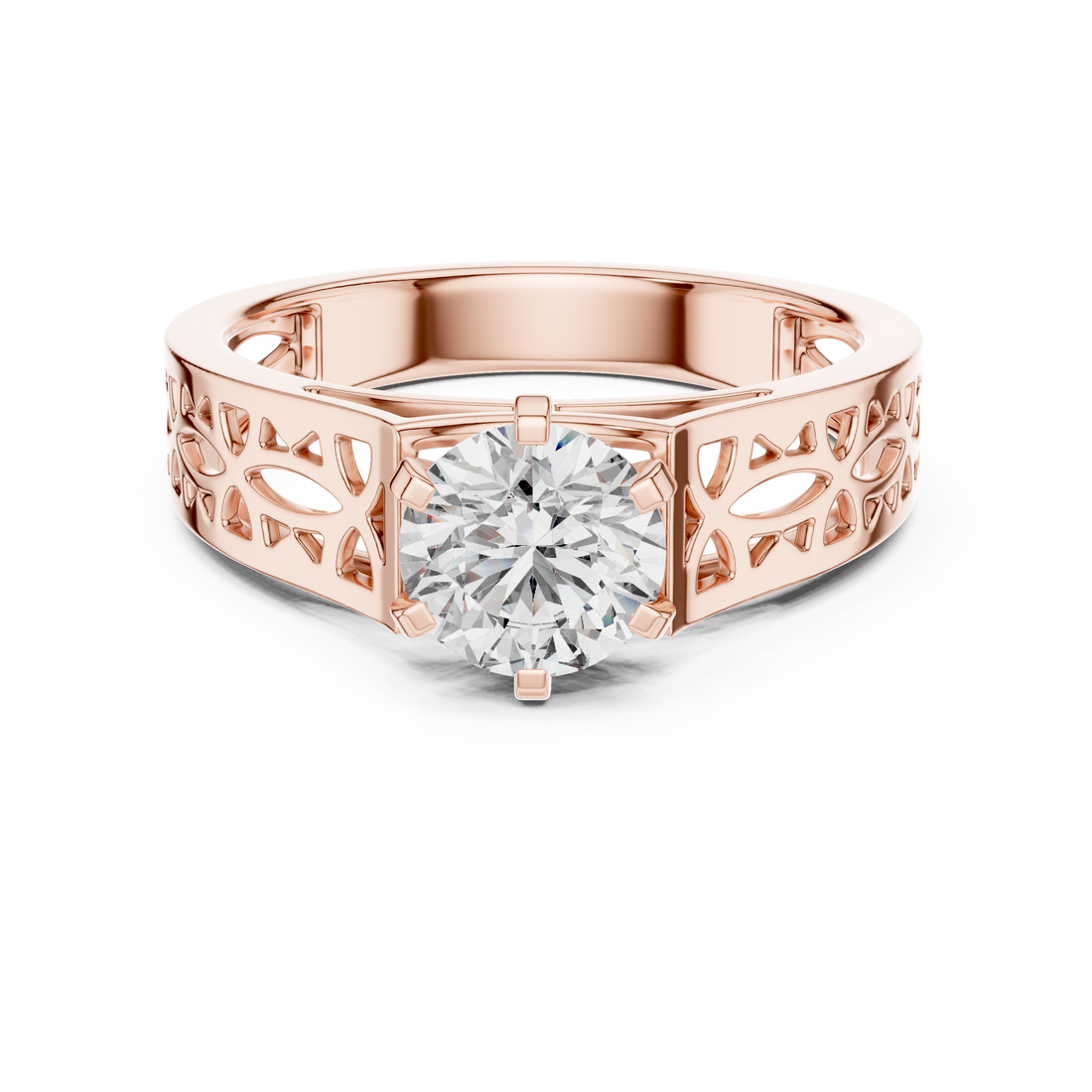 Modern Round Cut Diamond Solitaire Ring with Filigree Design