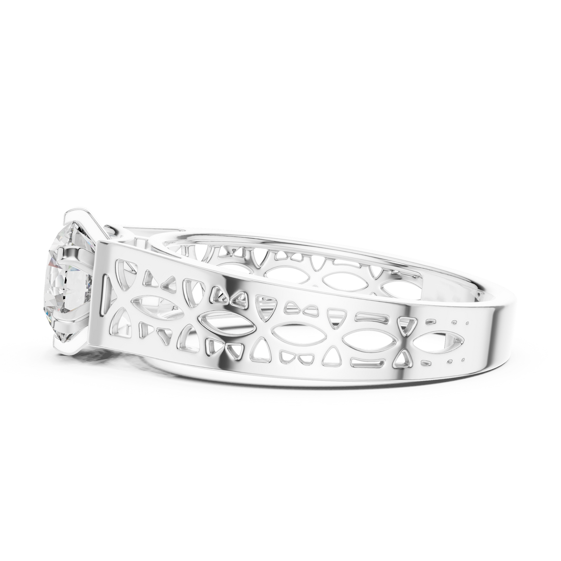 Modern Round Cut Diamond Solitaire Ring with Filigree Design