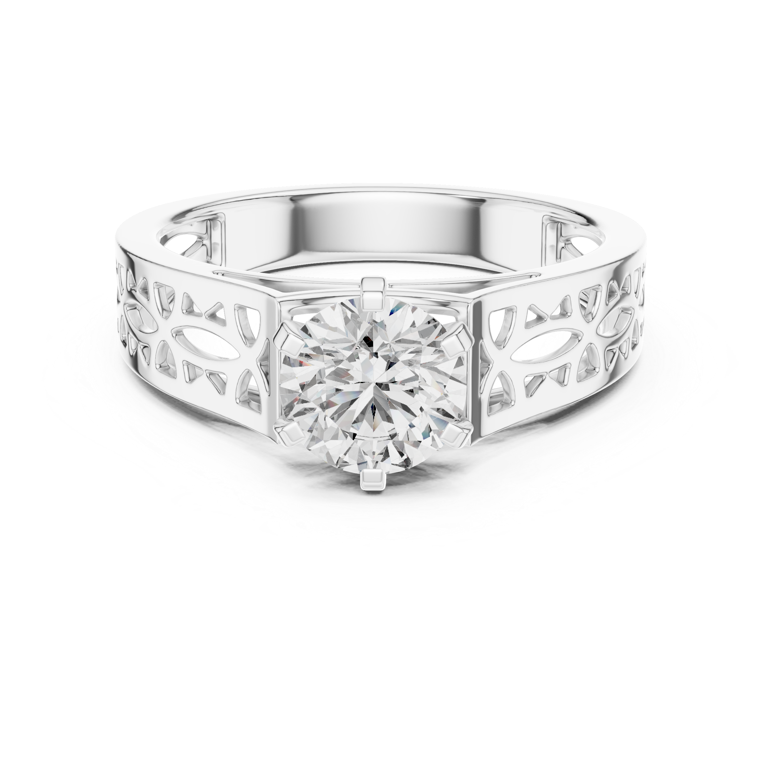 Modern Round Cut Diamond Solitaire Ring with Filigree Design