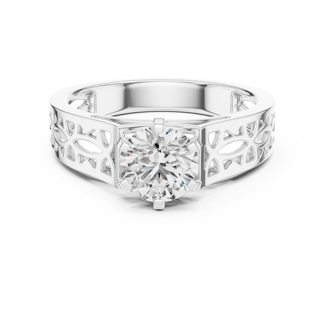 Modern Round Cut Diamond Solitaire Ring with Filigree Design