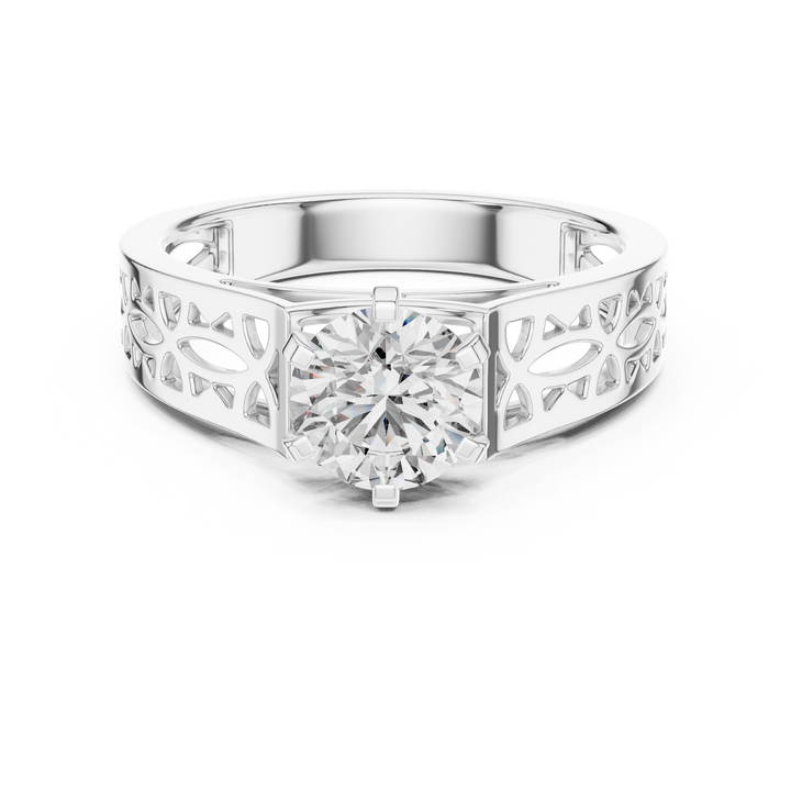 Modern Round Cut Diamond Solitaire Ring with Filigree Design