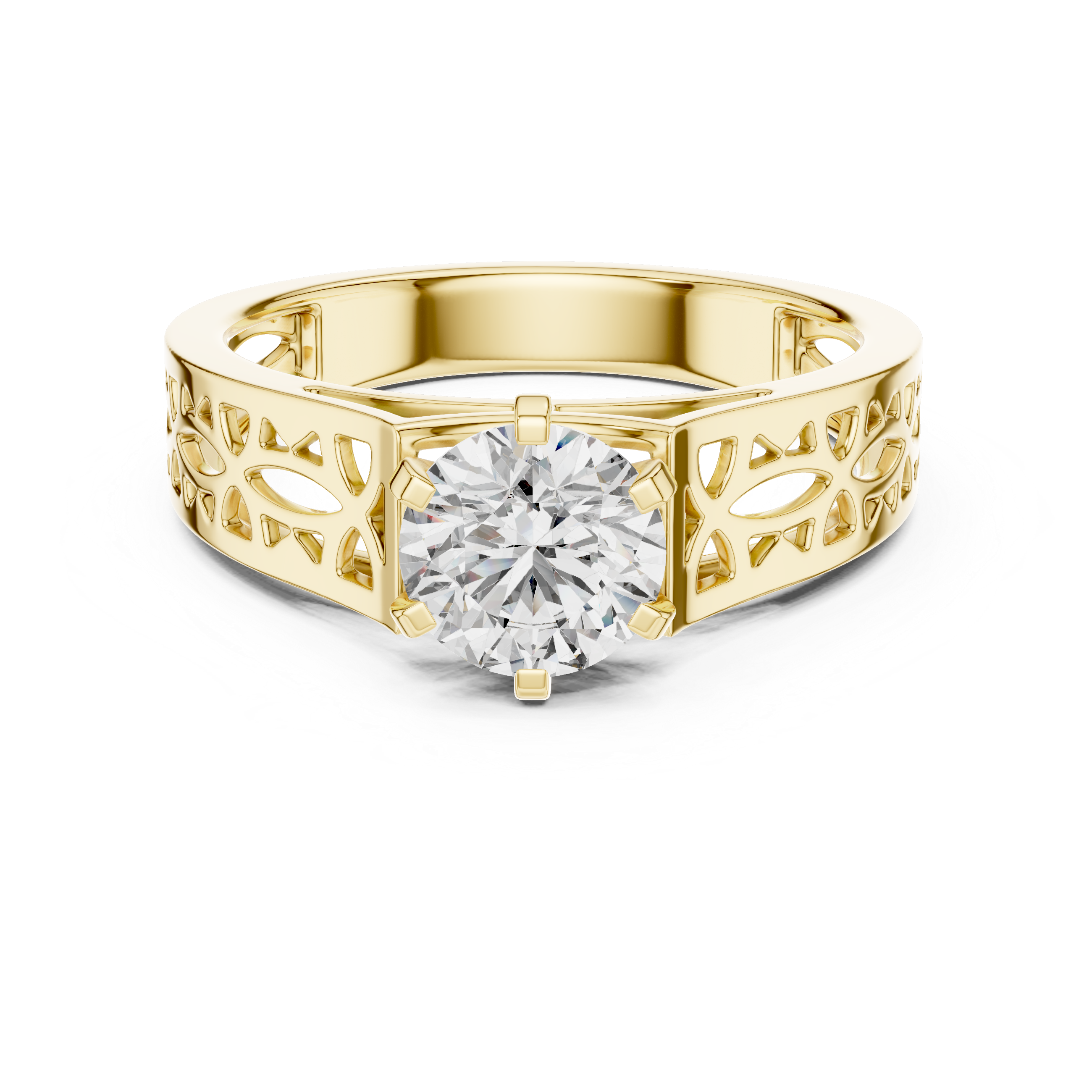 Modern Round Cut Diamond Solitaire Ring with Filigree Design